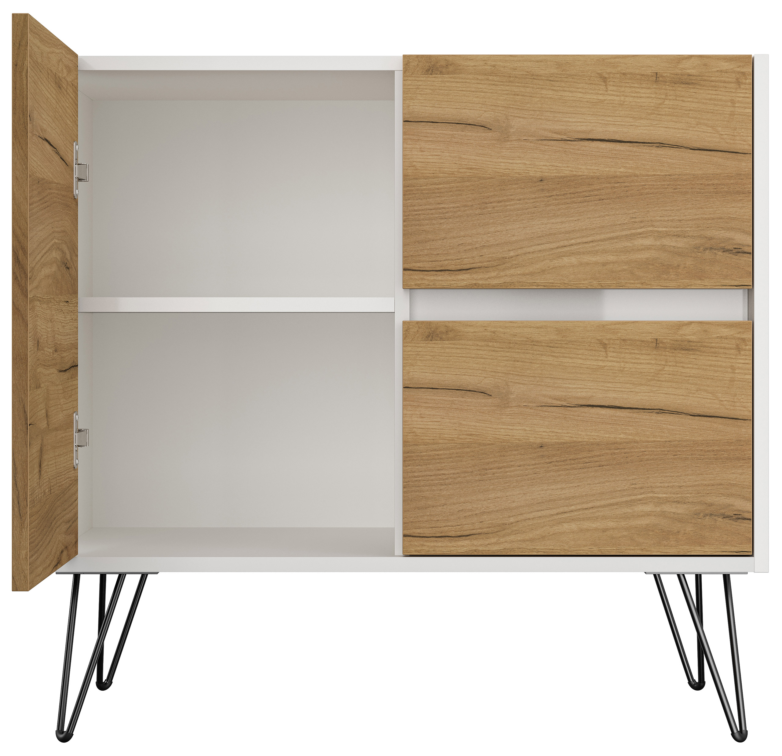 Raumwunder S Sideboard Kommode Greifraum 80cm 2 SoftClose 1 Tür Weiß/Eiche Top