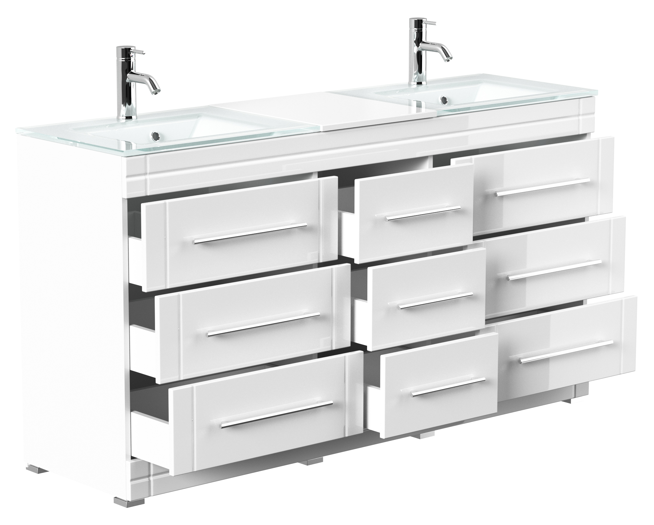 Stand Doppel Badmöbel Vitro Modern inkl. Glasbecken SoftClose weiss hochglanz