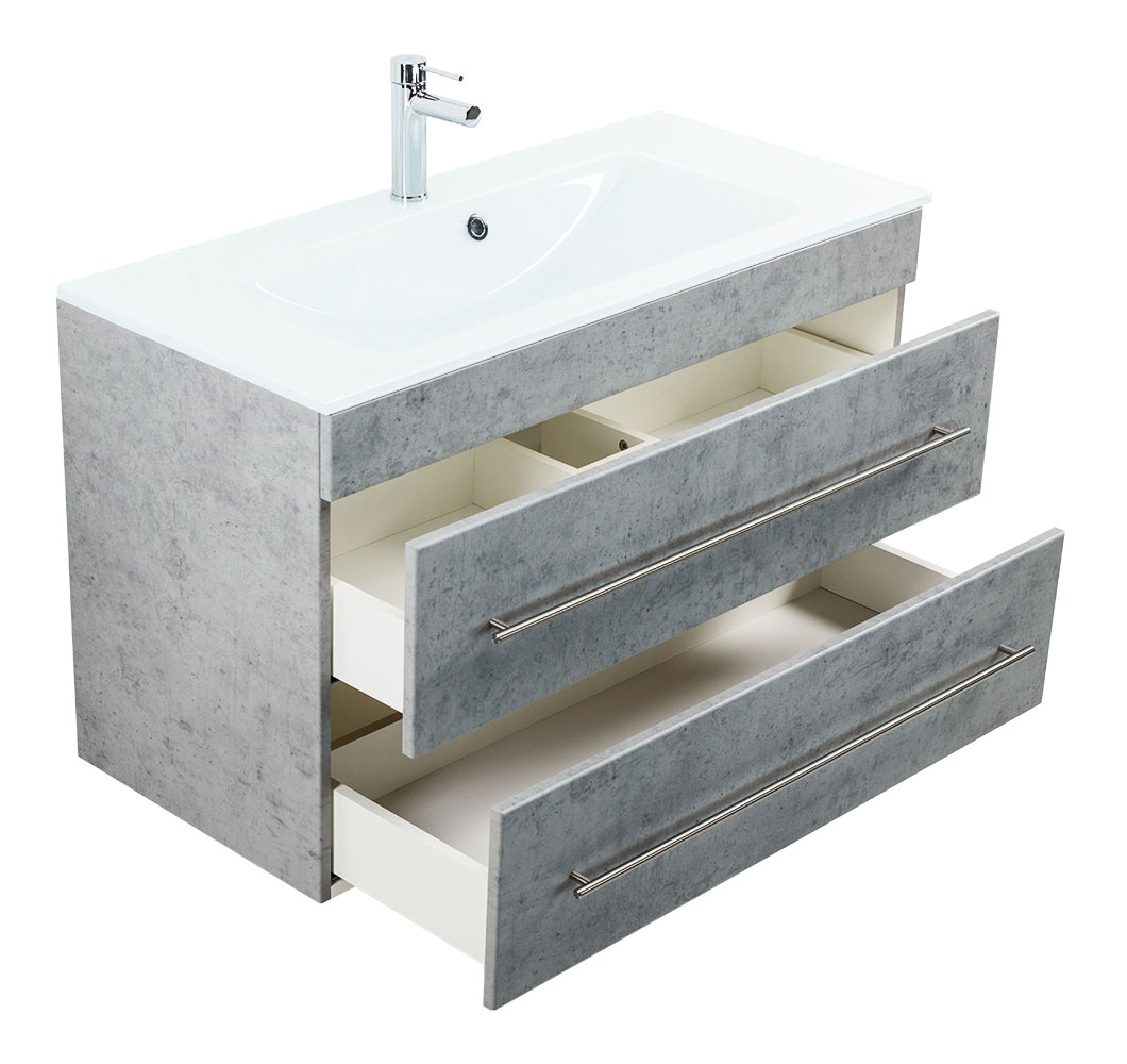Badmöbel Vitro 1000 mit Glaswaschbecken SoftClose beton