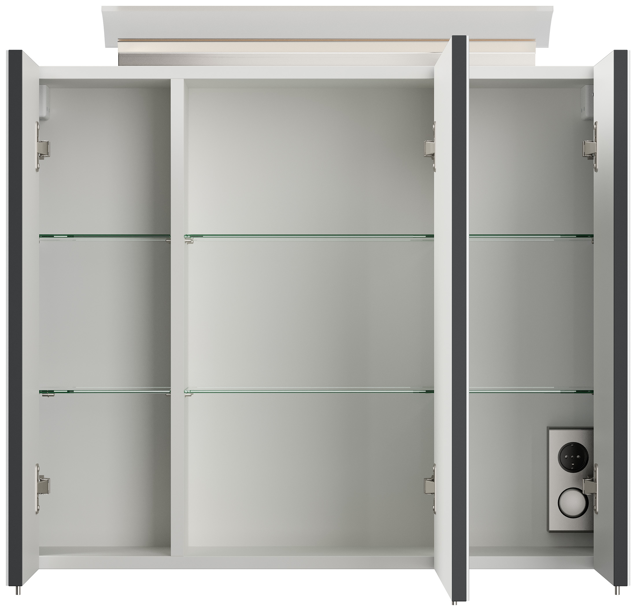 Spiegelschrank 75cm inkl. Design LED-Lampe und Glasböden grafit