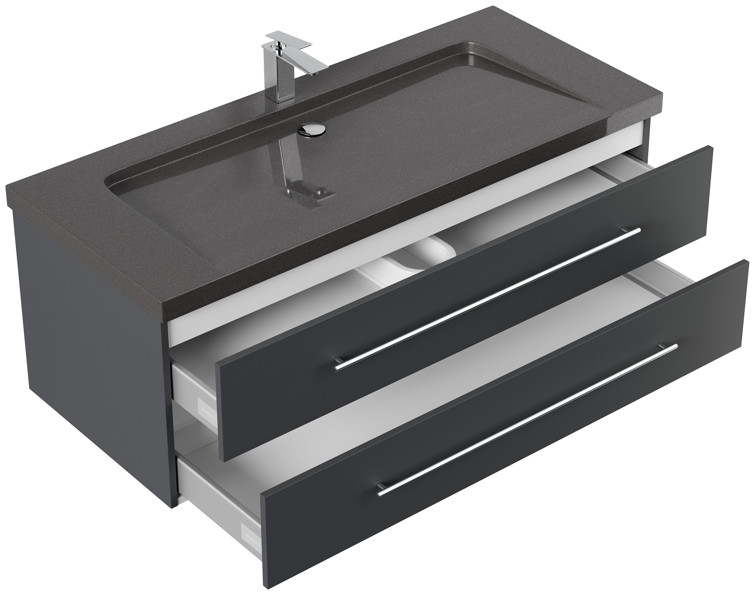 Badmöbel Granit India Black Damo 130 cm 1 Hahnloch SoftClose grafit