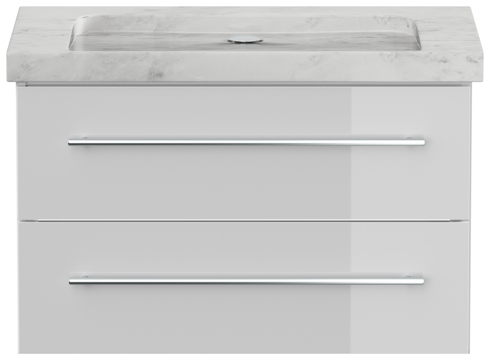 Badmöbel Marmor Carrara White Damo 75 cm ohne Hahnloch SoftClose weiß hochglanz