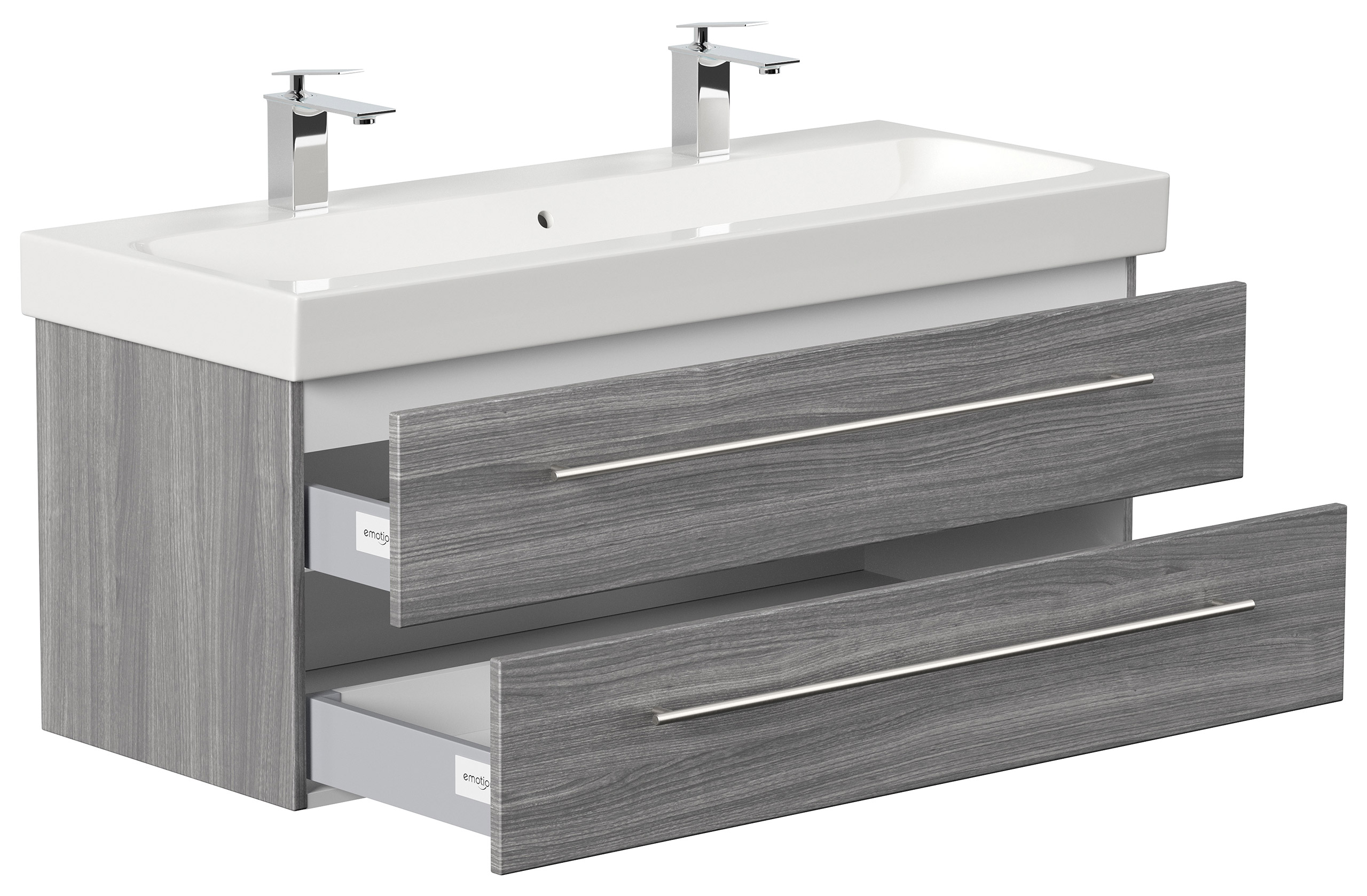 Badmöbel mit Geberit Icon Waschbecken 120 cm SoftClose silbereiche