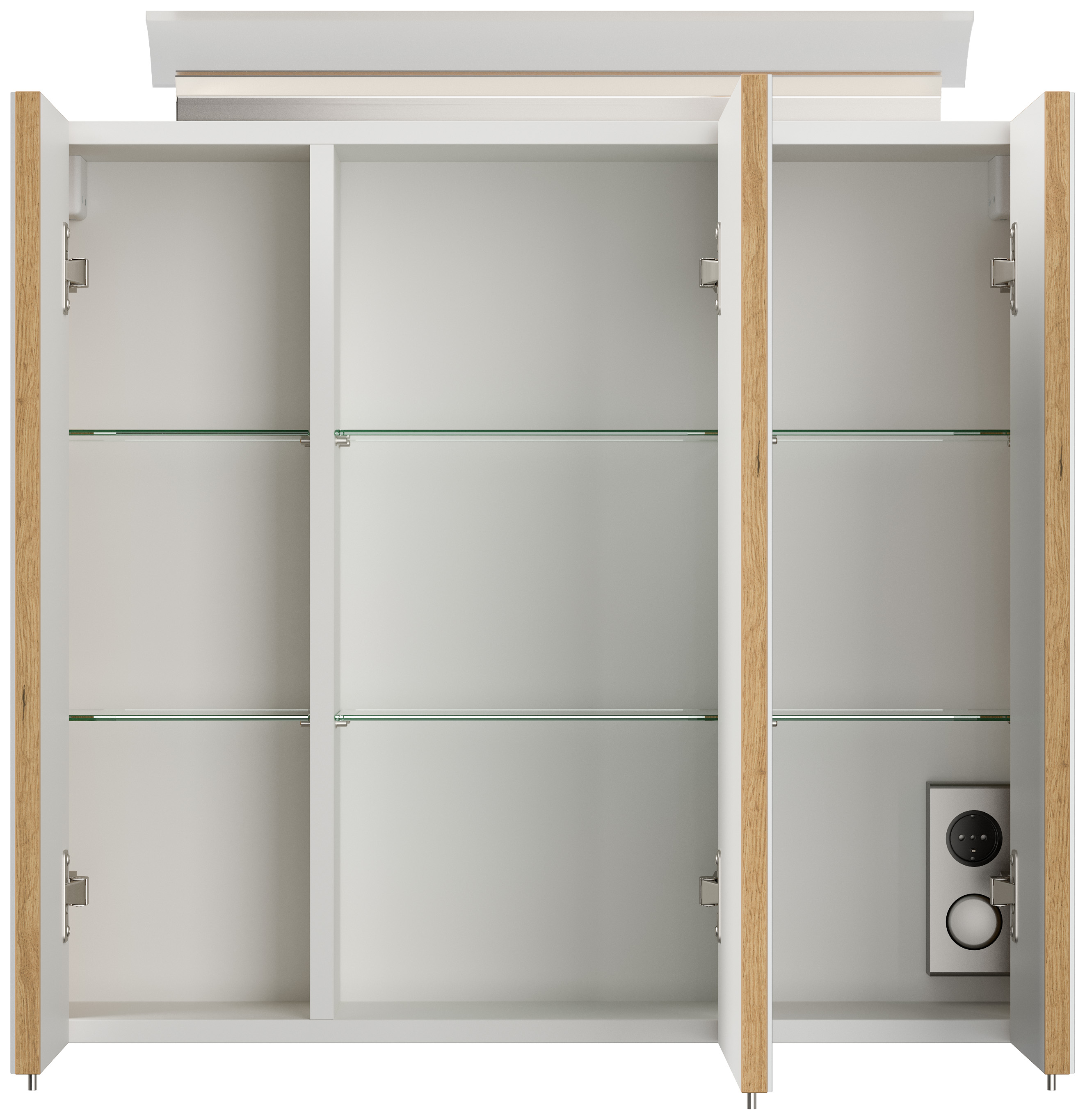 Spiegelschrank 70cm inkl. Design LED-Lampe und Glasböden eiche gold