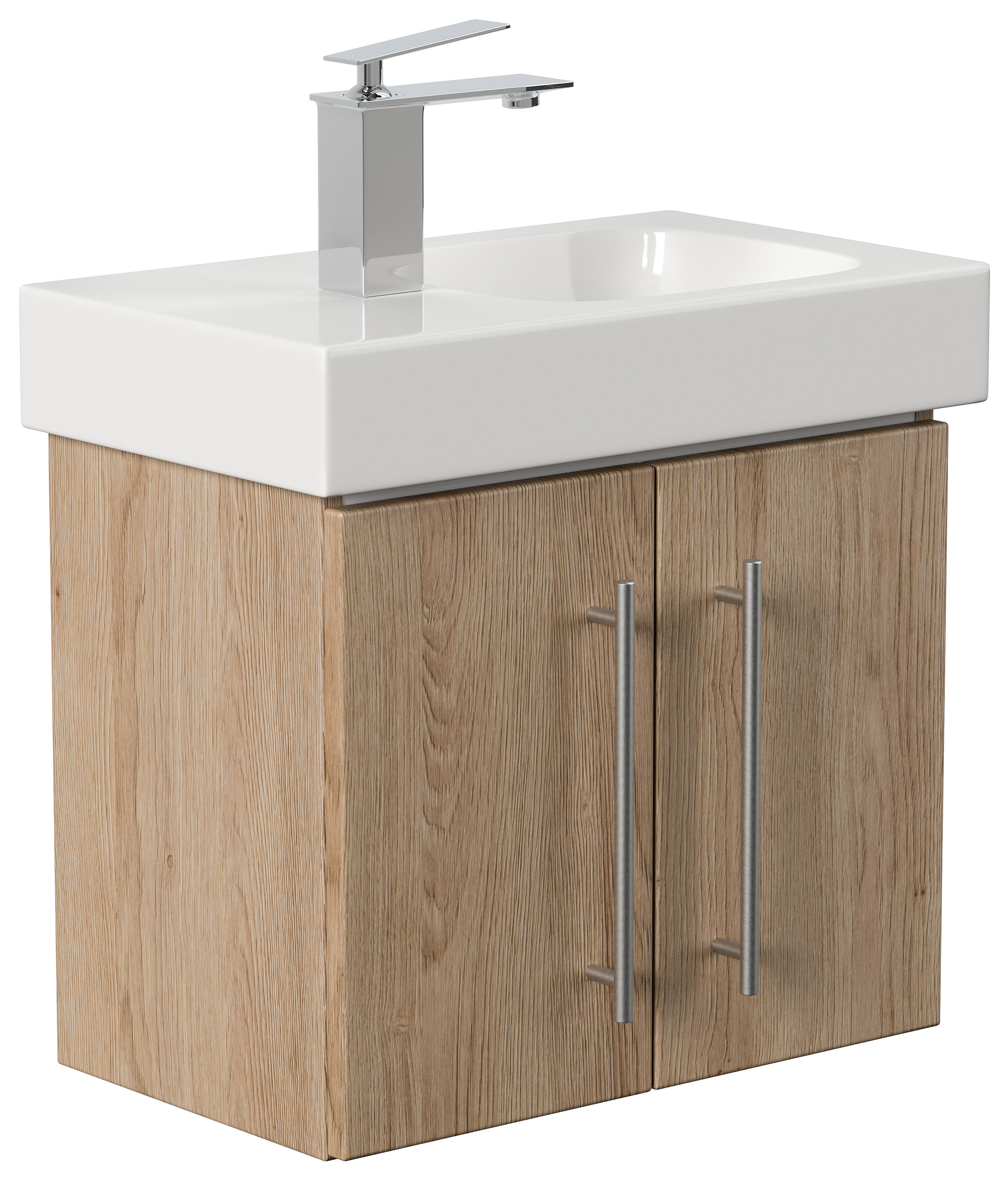Badmöbel mit Geberit Icon Waschbecken XS 53 cm links eiche hell