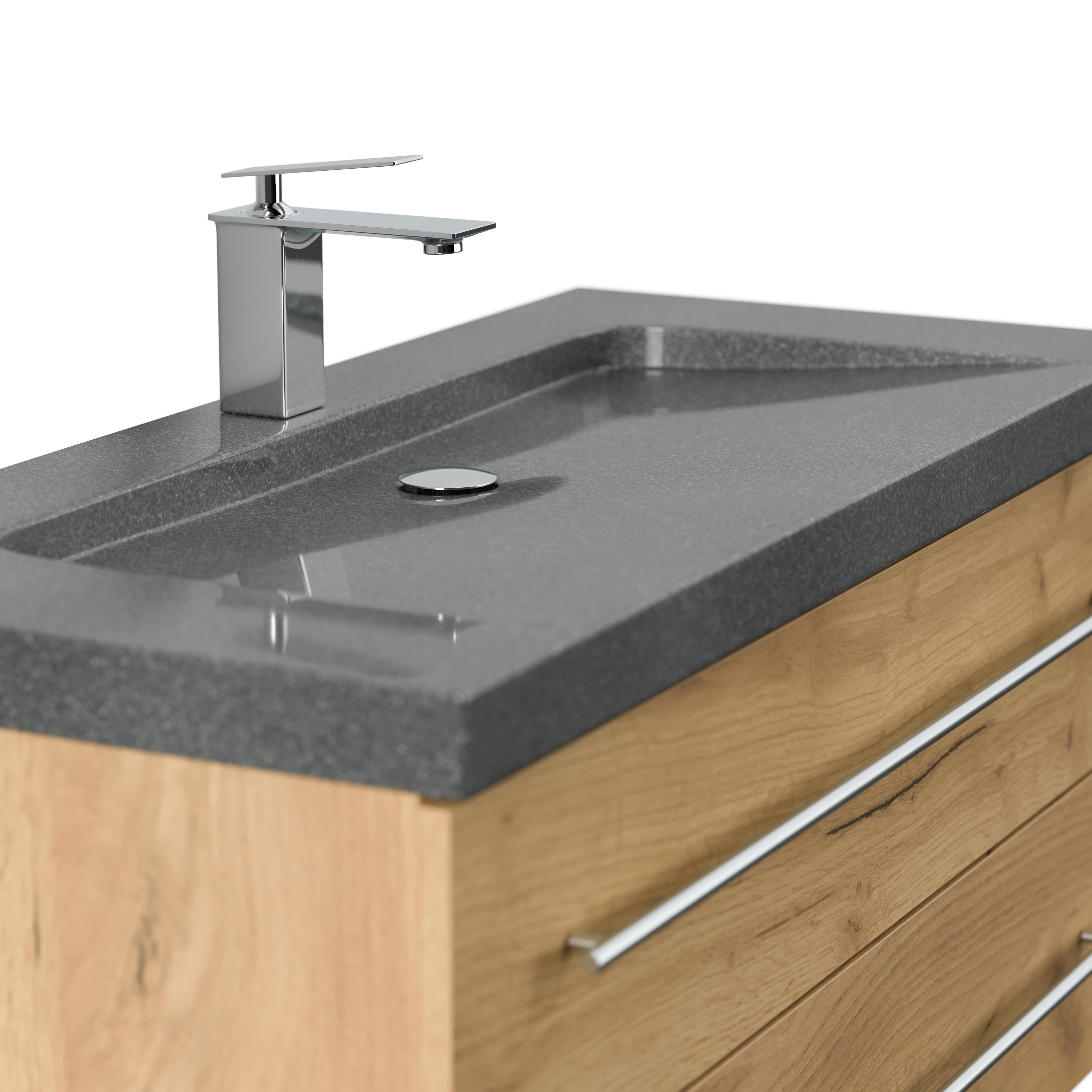 Badmöbel Granit G654 Damo 100 cm 1 Hahnloch SoftClose eiche gold