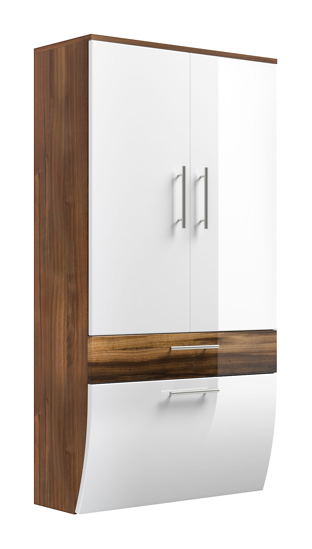 Hochschrank 135x70cm Salona L Weiss / Walnuss