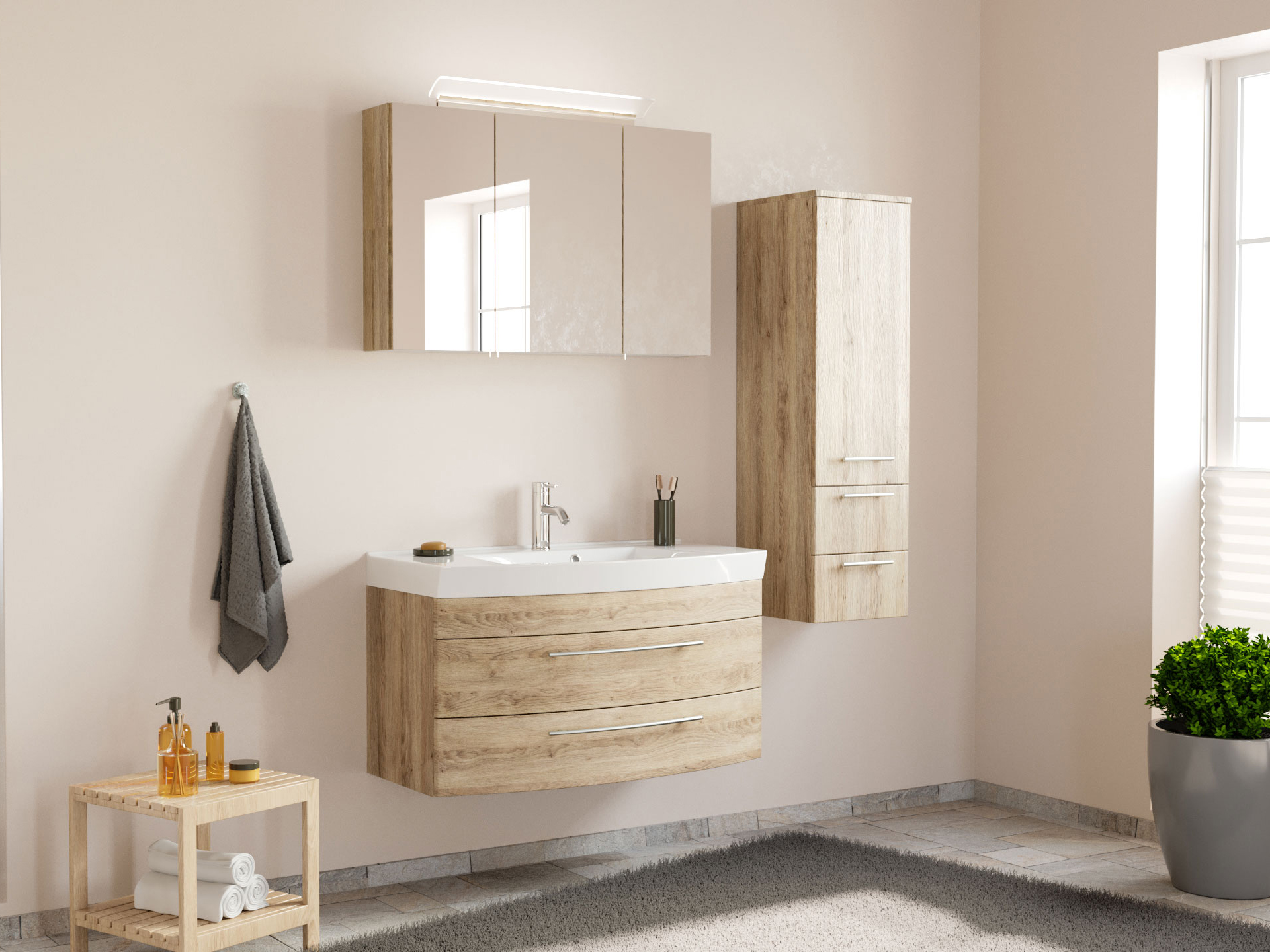 Badmöbel-Set Toscana 100 cm (3-teilig) SoftClose eiche hell