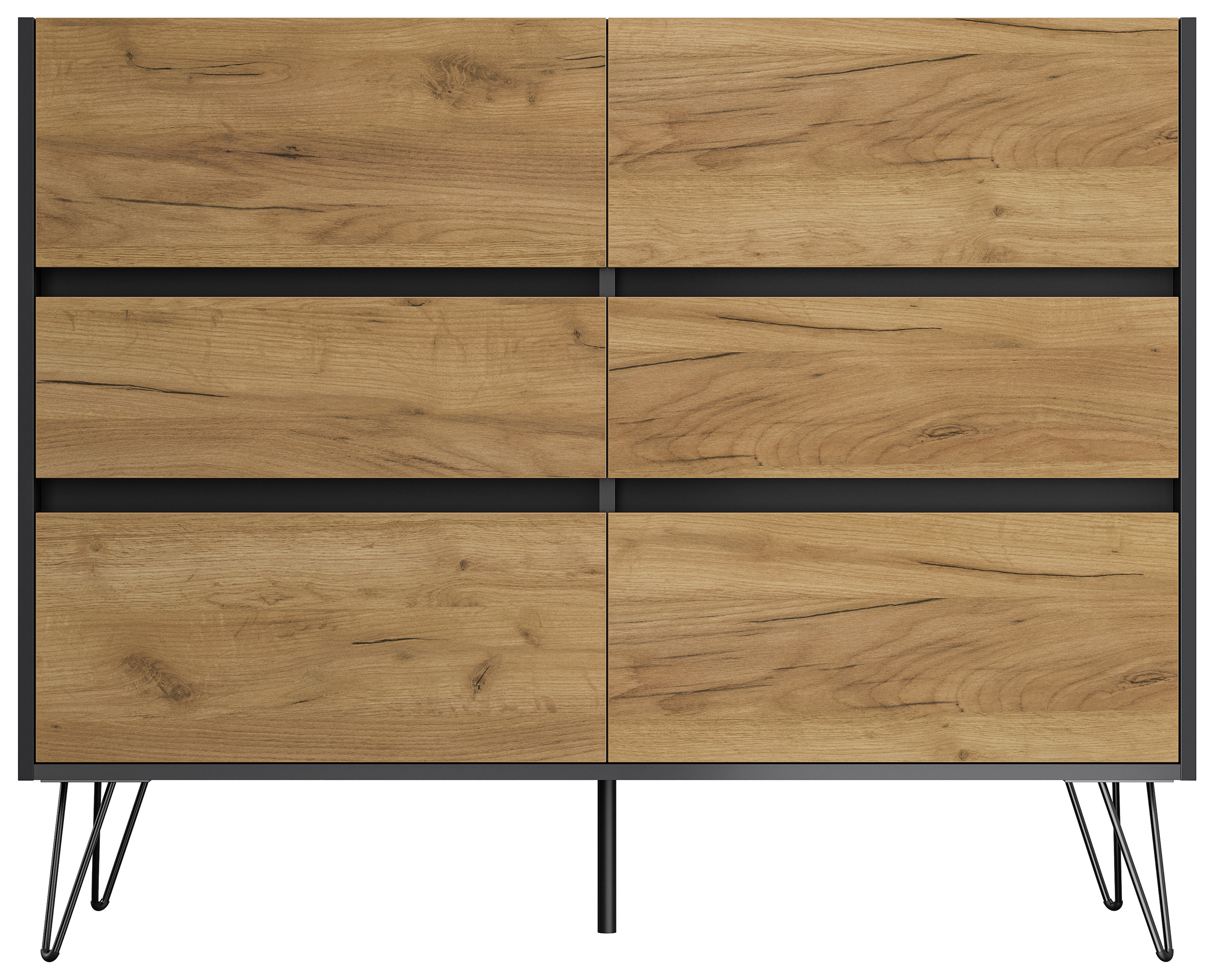 Sideboard Volo 120cm Greifraum 6 SoftClose Schubladen Grafit/Eiche Front