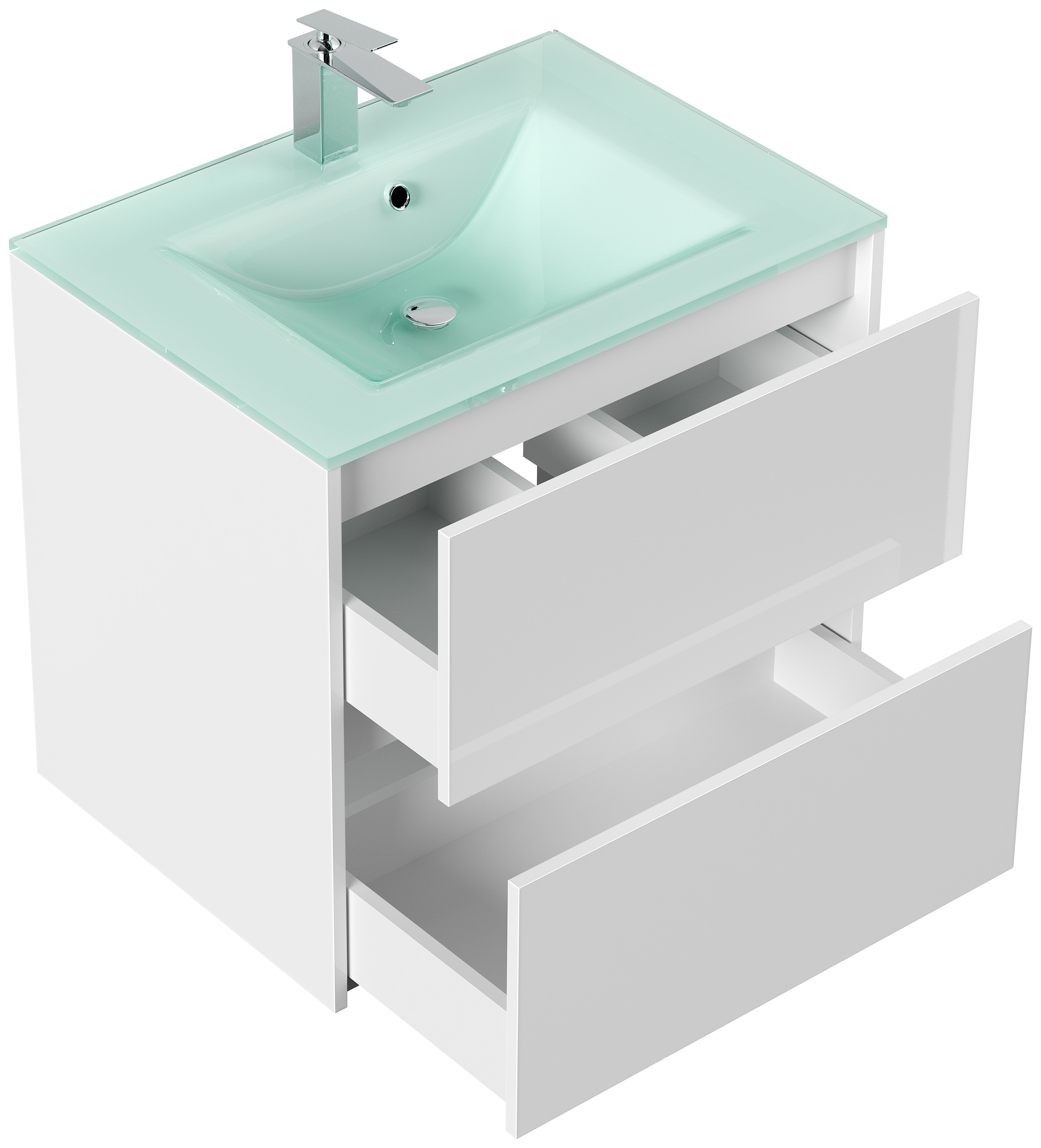 Badmöbel Lina & Waschtisch 70cm 2 Greifraum SoftClose Auszüge weiss hochglanz