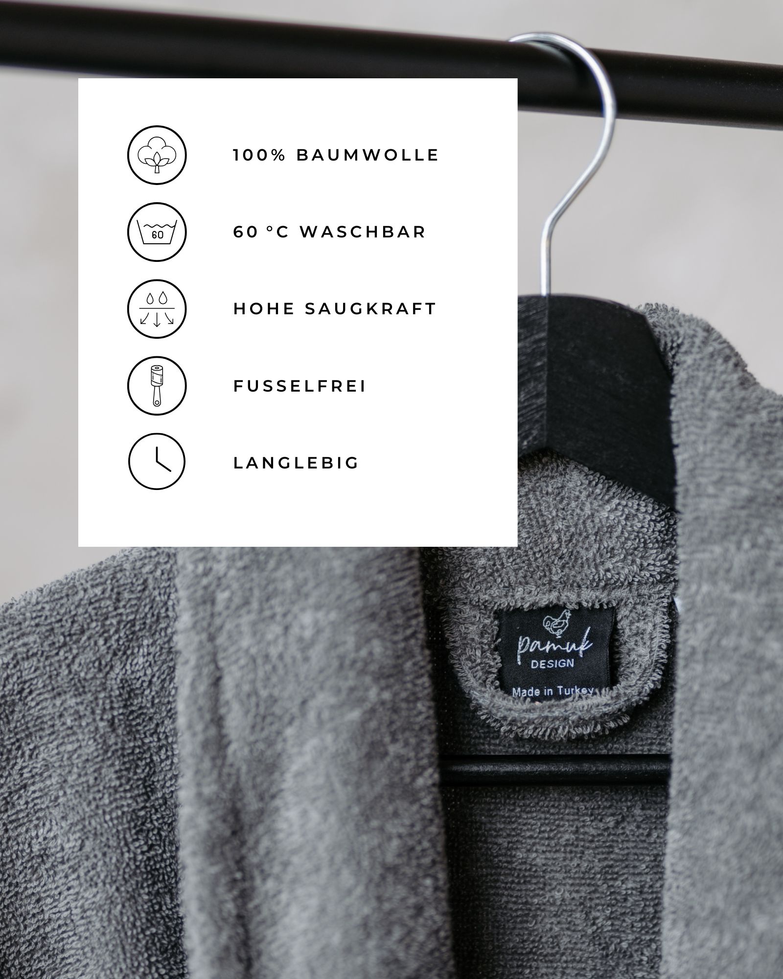 Bademantel ELA L/XL 100% Baumwolle Dark Grey