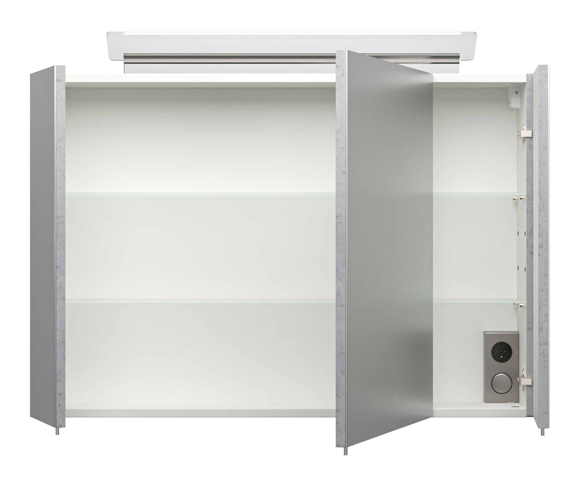 Spiegelschrank 90cm inkl. Design LED-Lampe und Glasböden beton