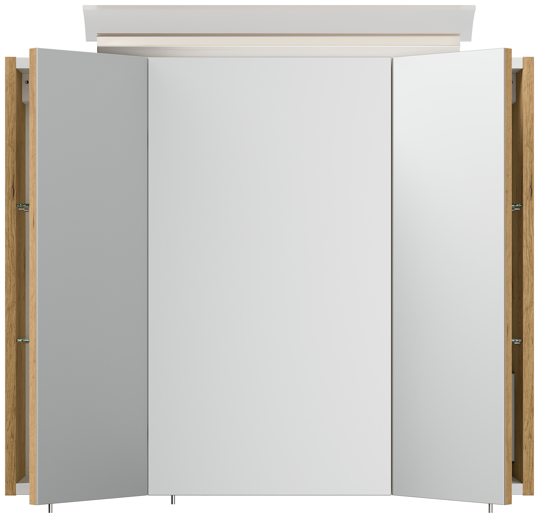 Spiegelschrank 75cm inkl. Design LED-Lampe und Glasböden eiche gold