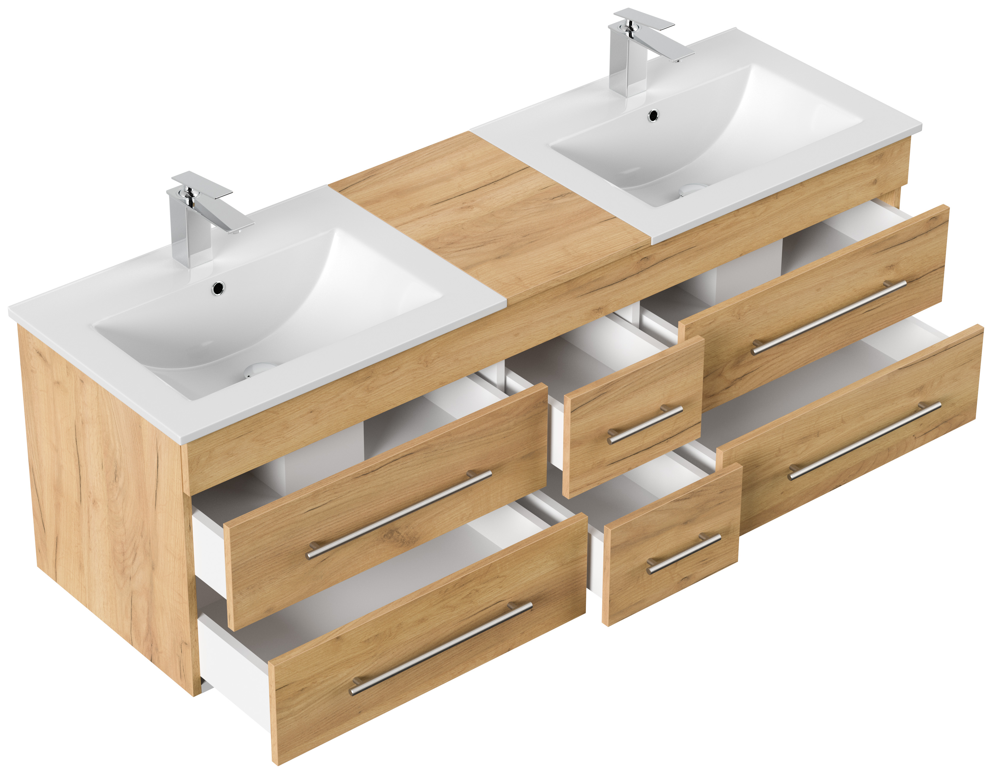Badmöbelset Roma XL 4-teilig Spiegelschrank Hochschrank 3er Boxen eiche gold