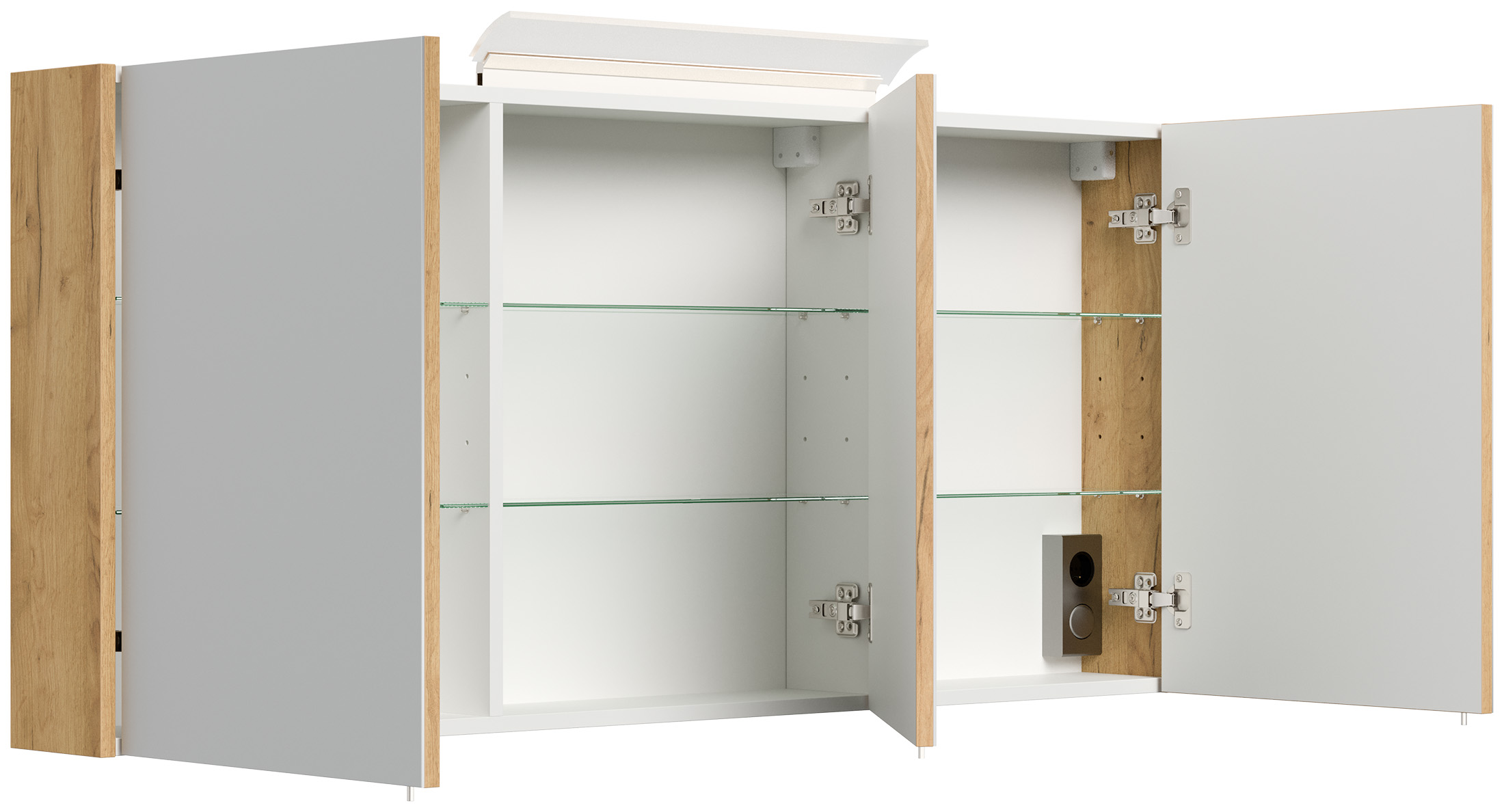 Spiegelschrank 140cm inkl. Design LED-Lampe und Glasböden eiche gold