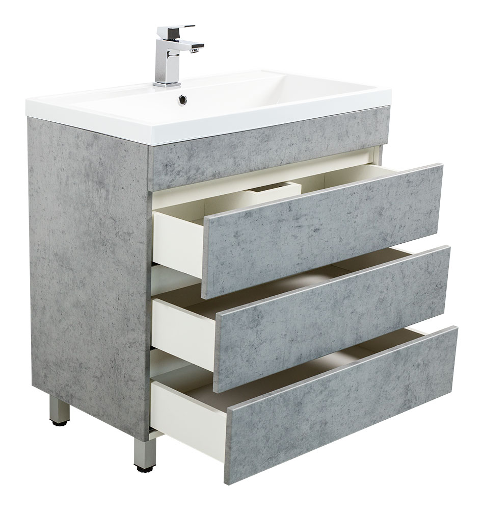 Stand Badmöbel Via 80 SoftClose beton mit drei grifflosen Schubladen
