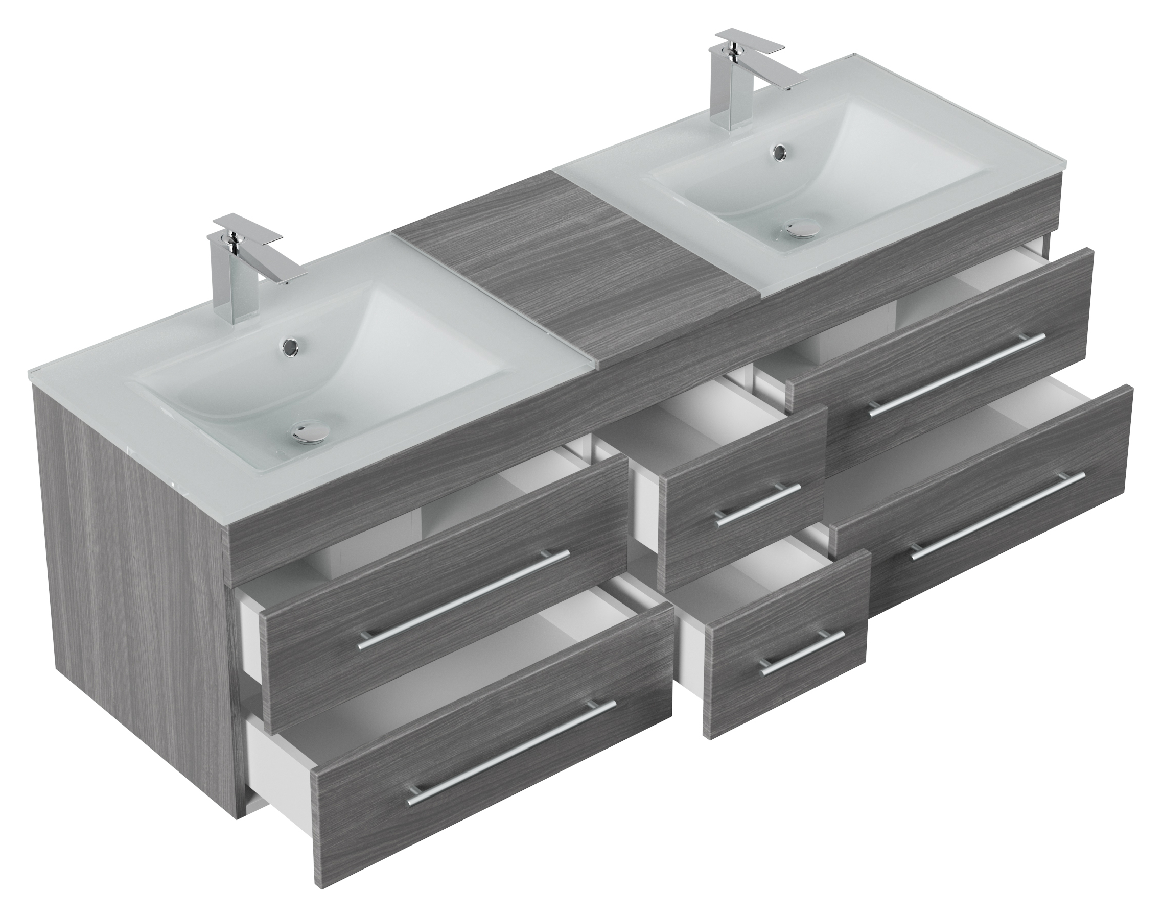 Badmöbel-Set Vitro XL 4-tlg. inkl. Glasbecken LED-Spiegel SoftClose silbereiche