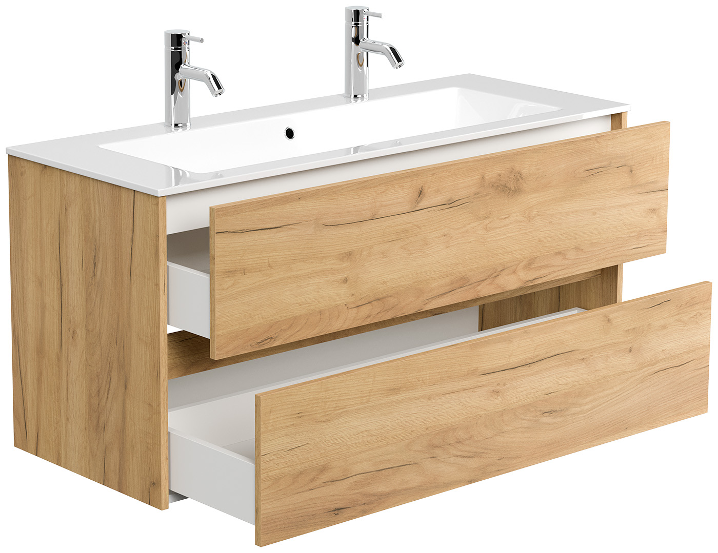 Doppelbadmöbel Taifun mit Waschtisch 120 cm 2 Greifraum SoftClose Auszüge eiche