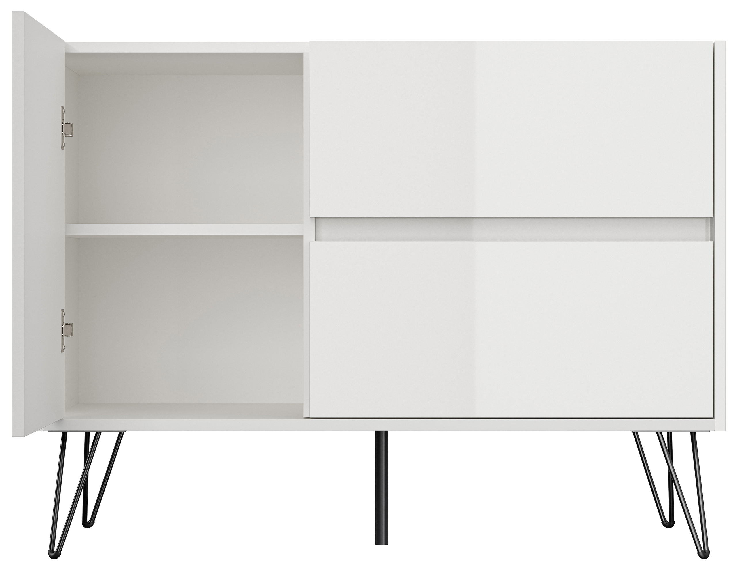Raumwunder L Sideboard Kommode 100cm 2 SoftClose 1 Tür Weiß hochglanz