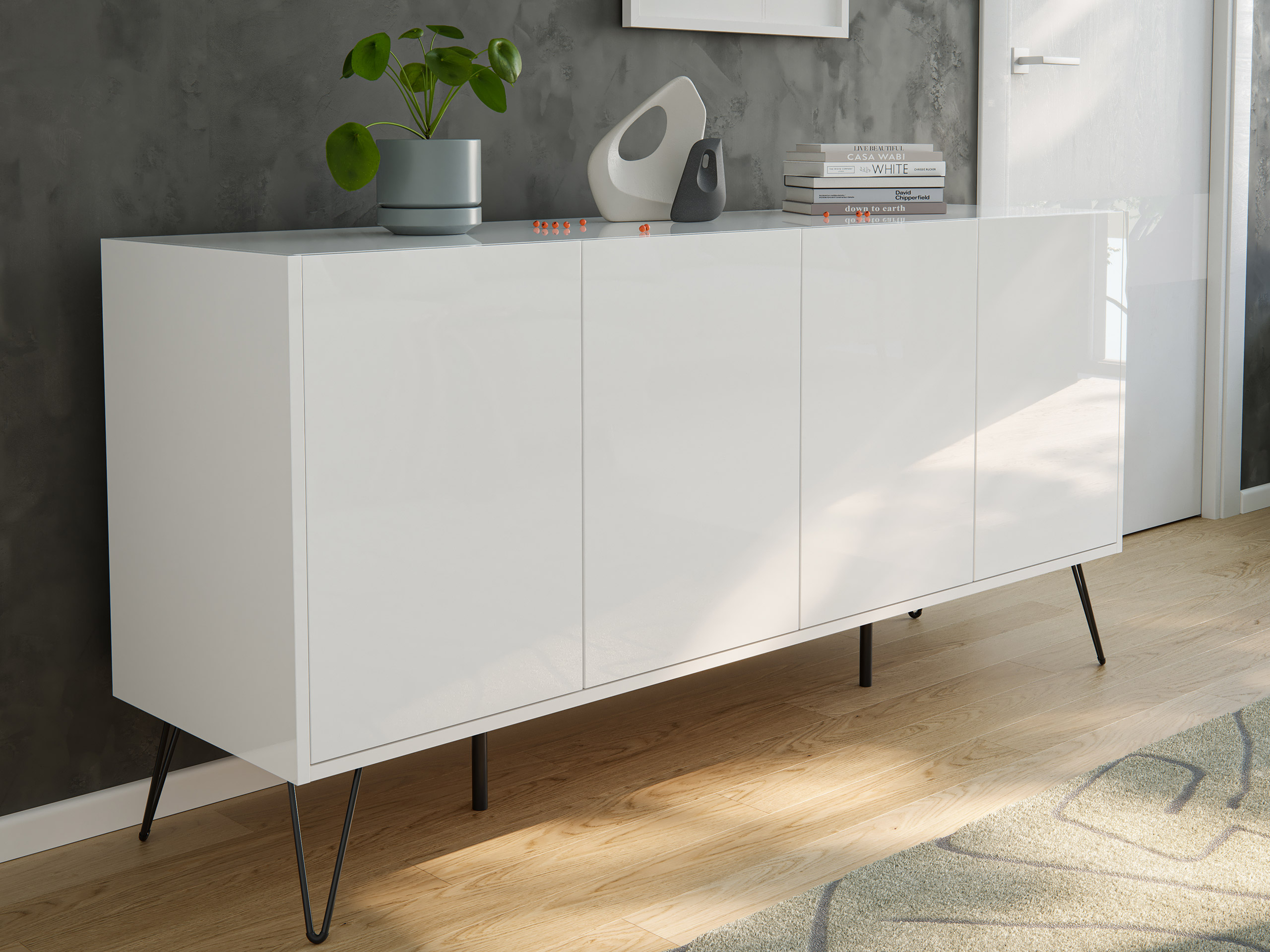 Raumwunder XL Sideboard Kommode Maxim 155cm stehend 4 Türen Grafit/Eiche Top