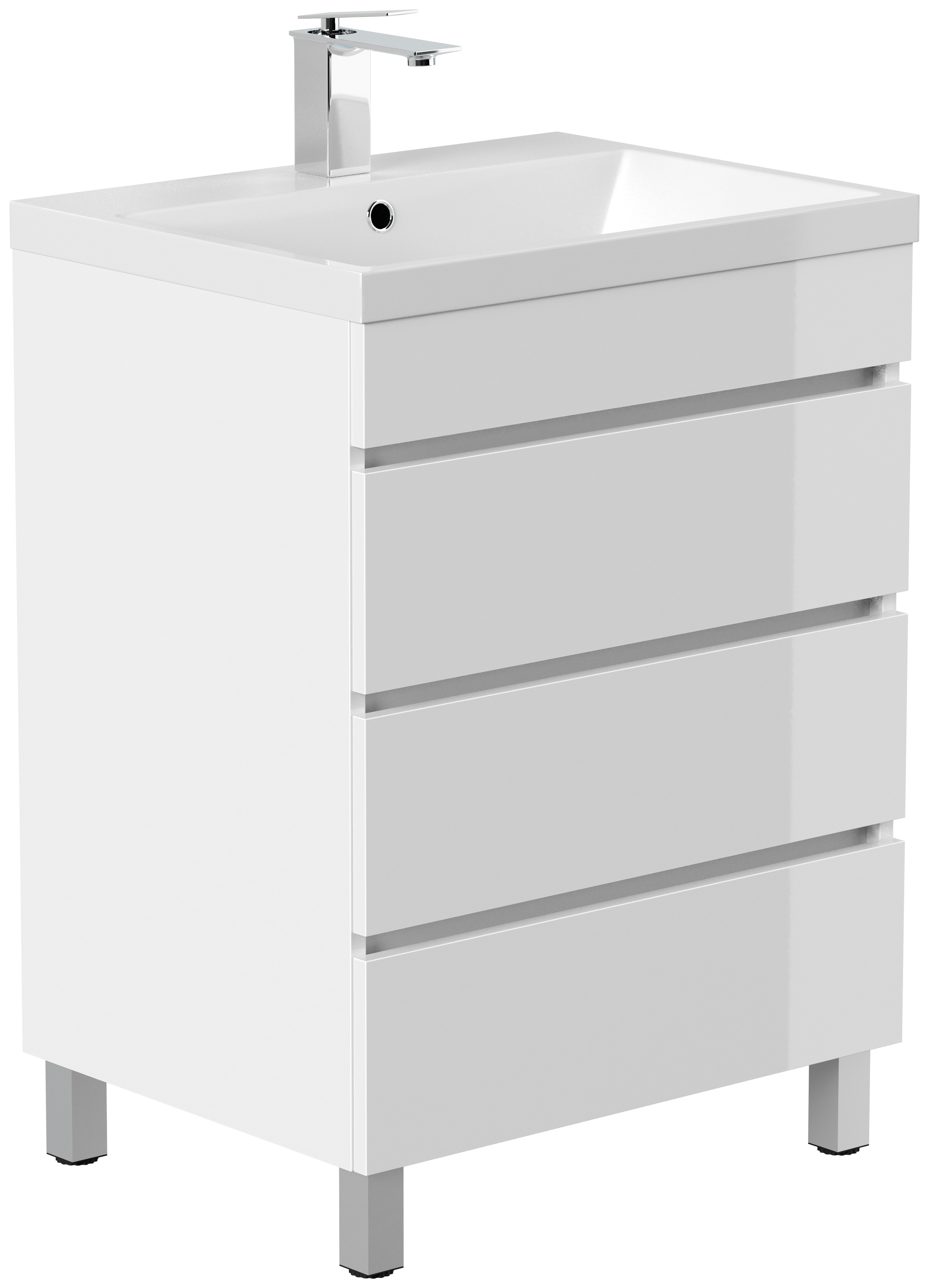 Stand Badmöbel Via 70 SoftClose weiss hochglanz mit drei grifflosen Schubladen