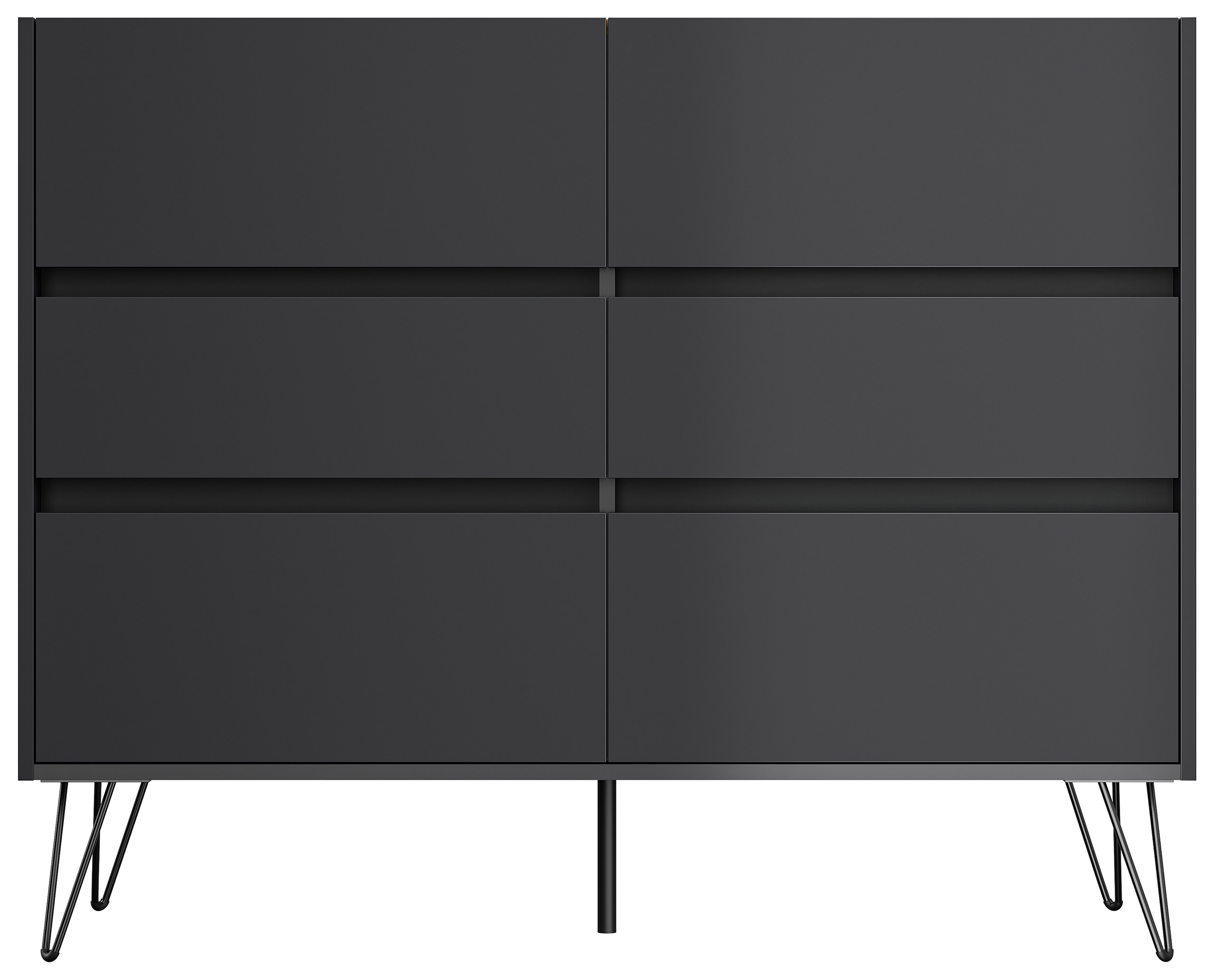 Sideboard Kommode Volo 120cm Greifraum 6 SoftClose Schubladen Grafit/Eiche Top