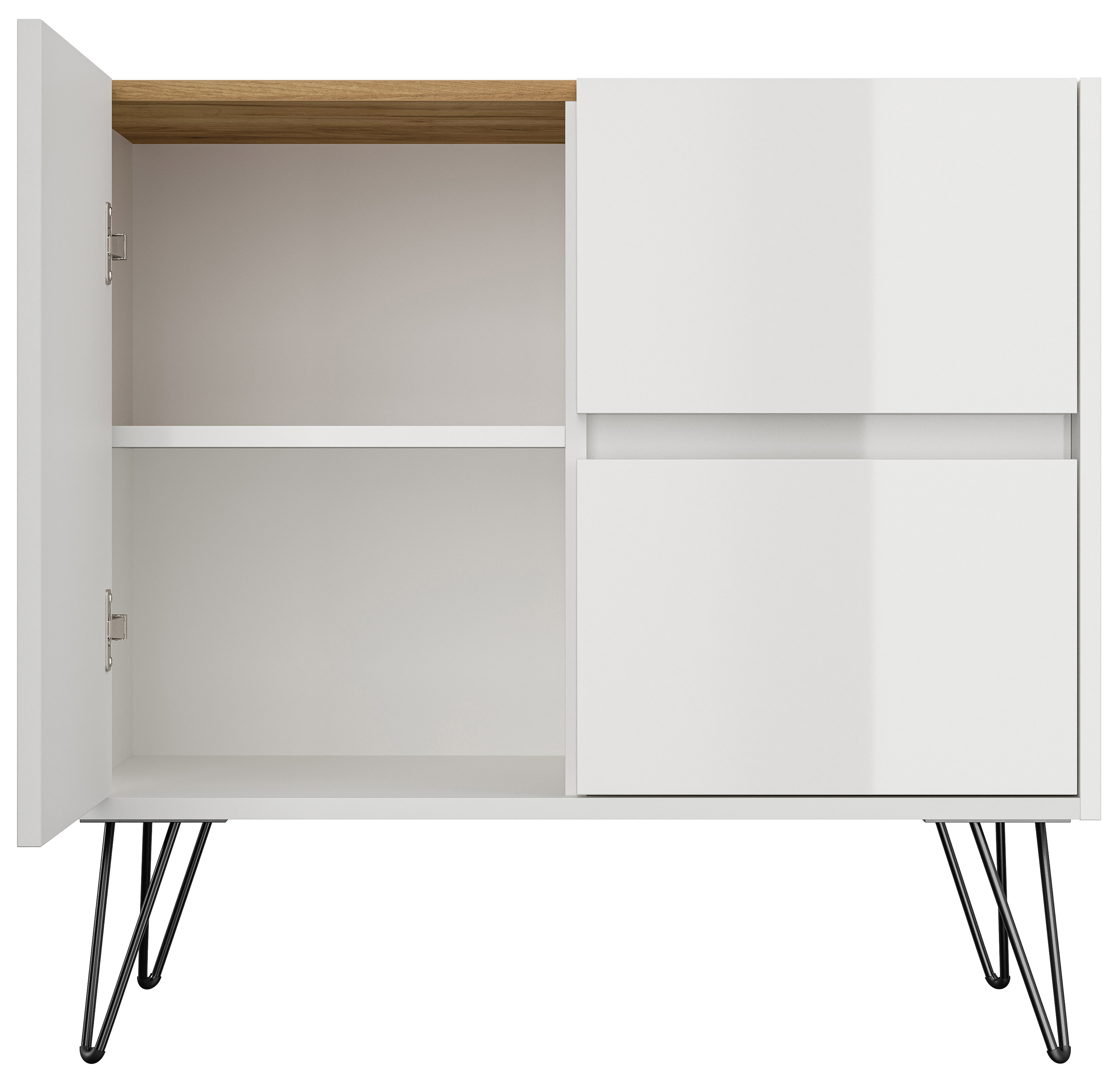 Raumwunder S Sideboard Kommode Greifraum 80cm 2 SoftClose 1 Tür Weiß/Eiche Top