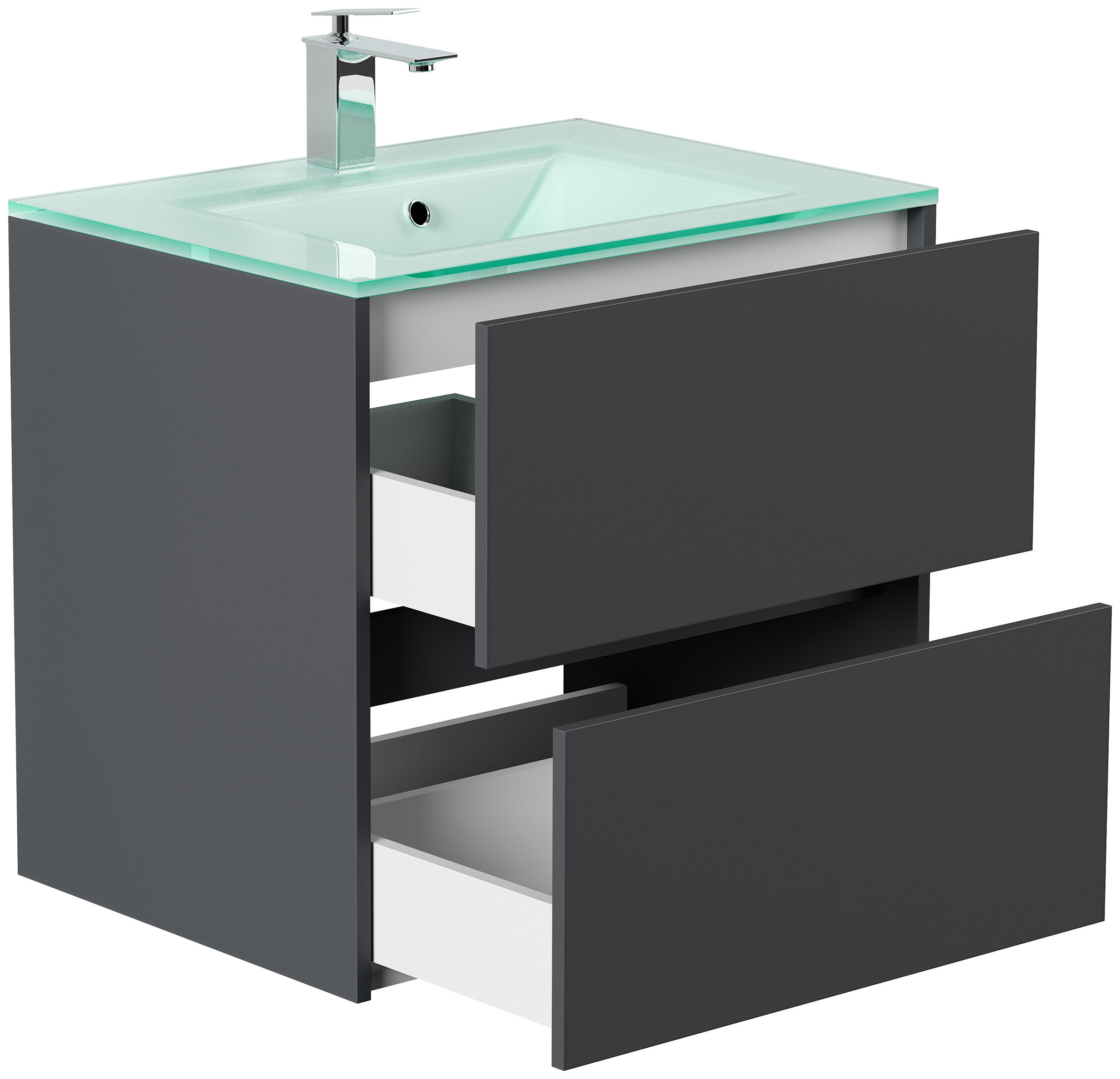 Badmöbel Lina & Waschtisch 70cm 2 Greifraum SoftClose Auszüge grafit