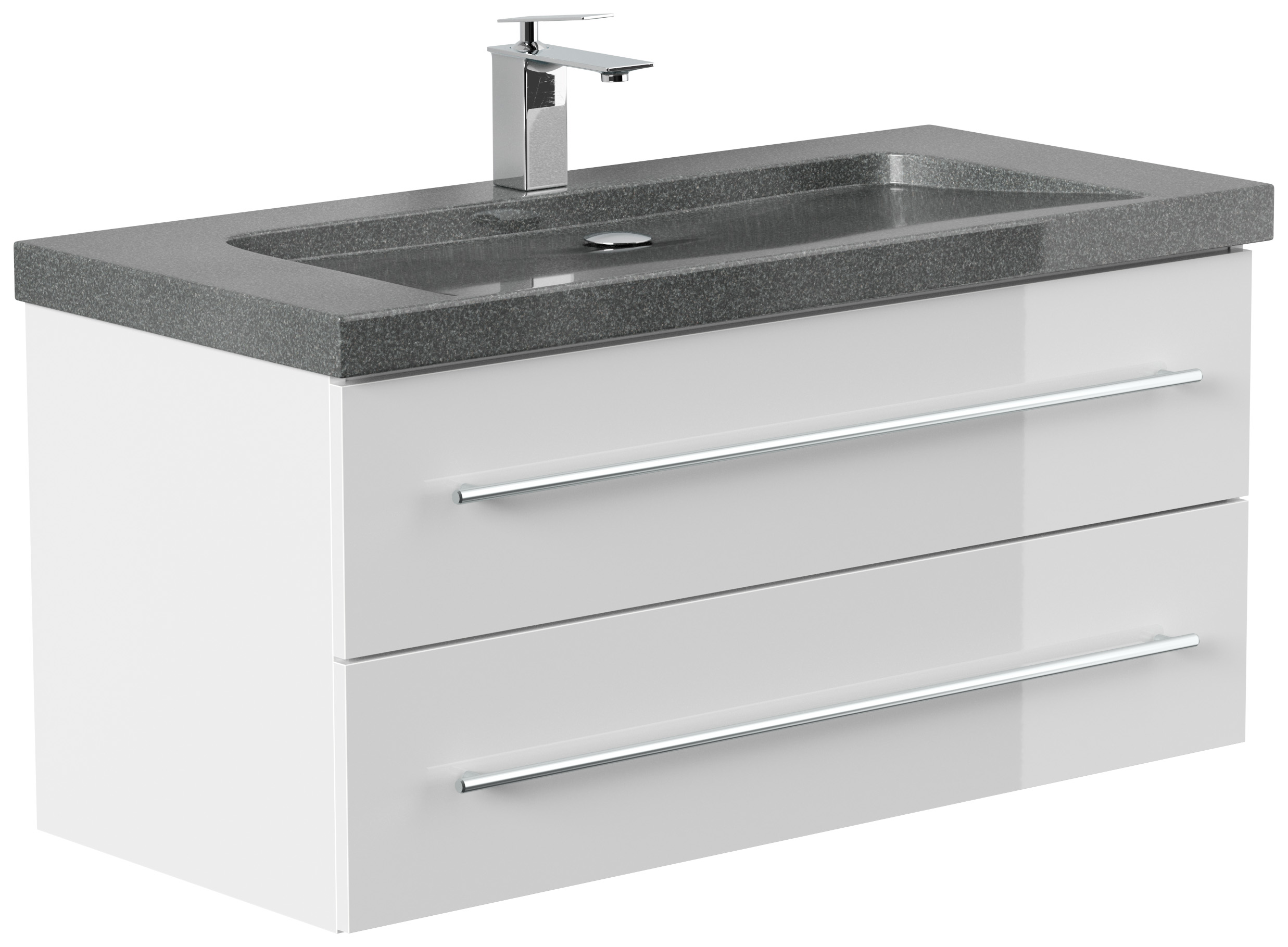 Badmöbel Granit G654 Damo 100 cm 1 Hahnloch SoftClose weiß hochglanz