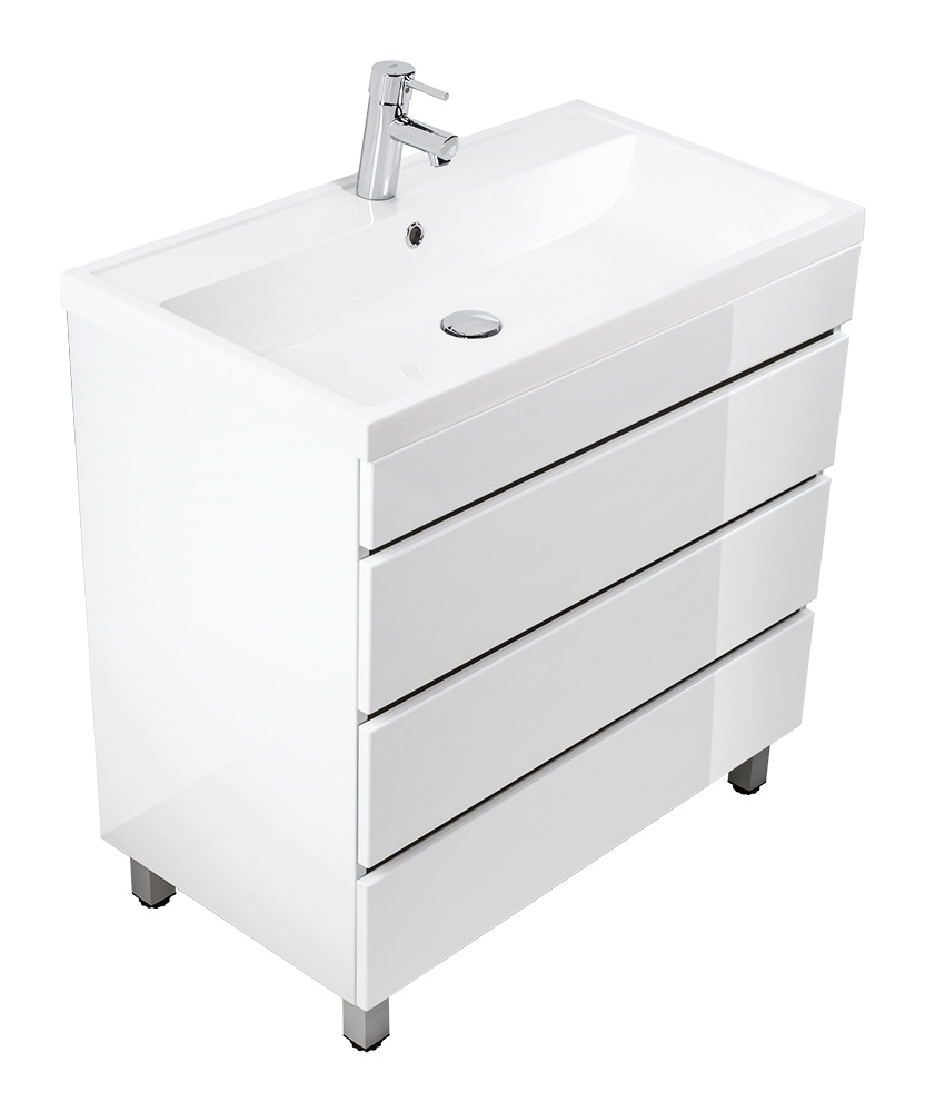 Stand Badmöbel Via 80 SoftClose weiss hochglanz mit drei grifflosen Schubladen
