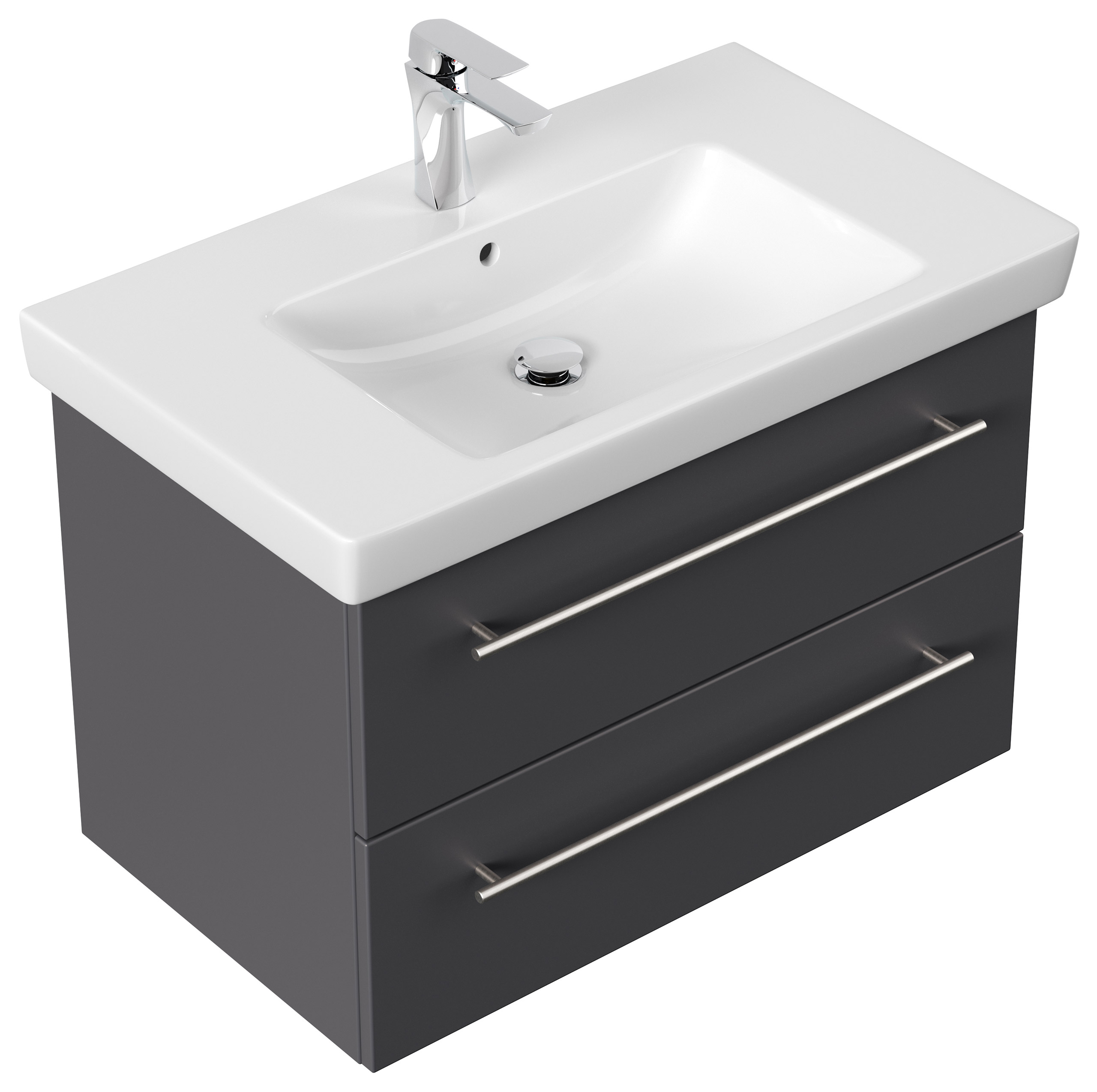 Badmöbel mit Villeroy & Boch Subway 2.0 Waschbecken 80 cm SoftClose anthrazit