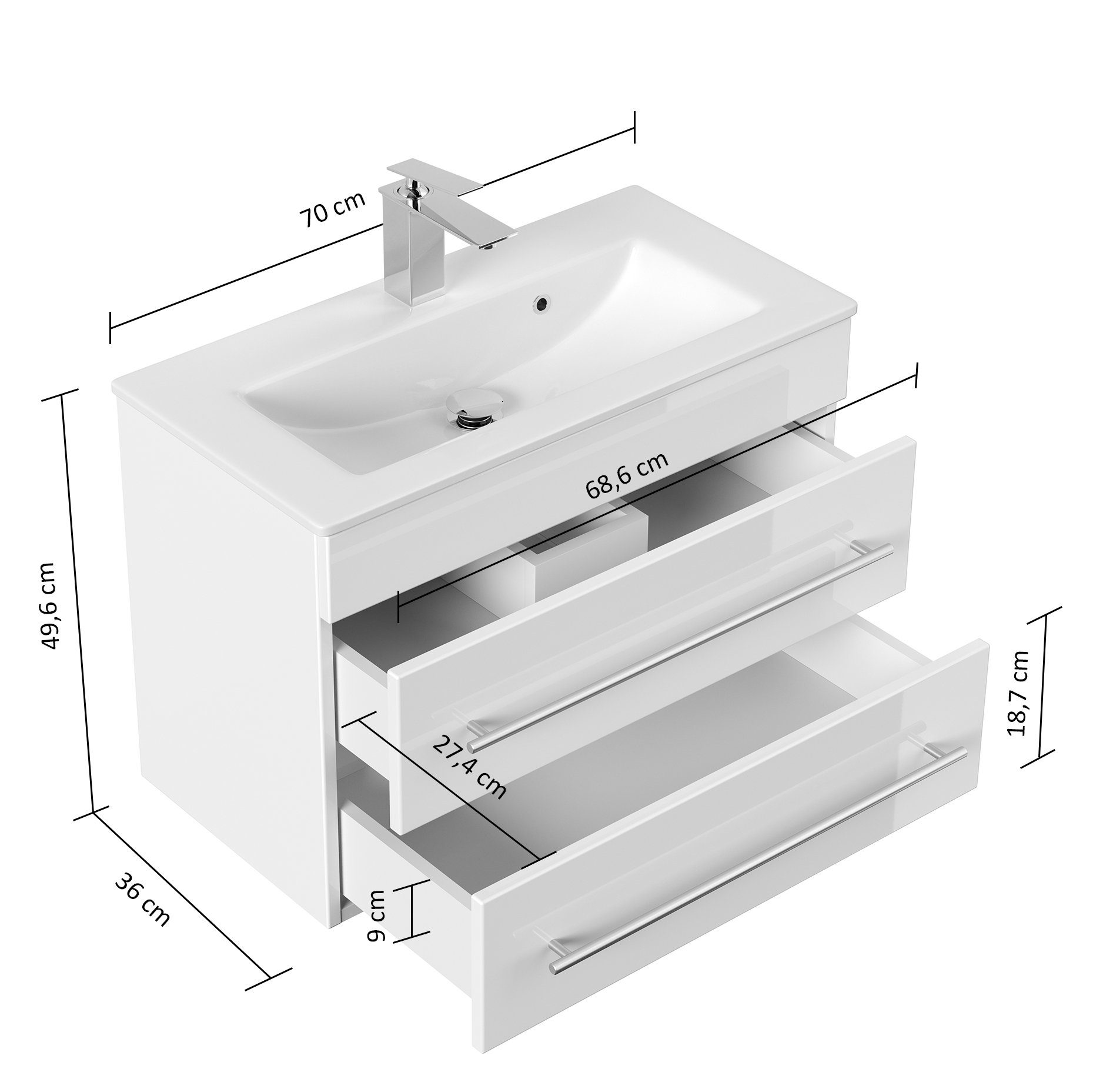 Badmöbel Mars 700 2-teilig mit LED Spiegel SlimLine SoftClose beton