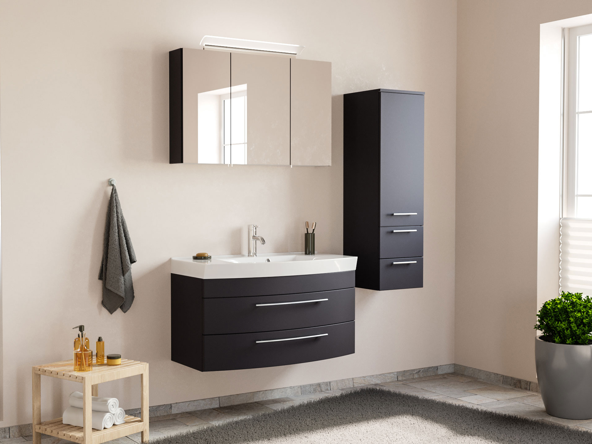 Badmöbel-Set Toscana 100 cm (3-teilig) SoftClose anthrazit