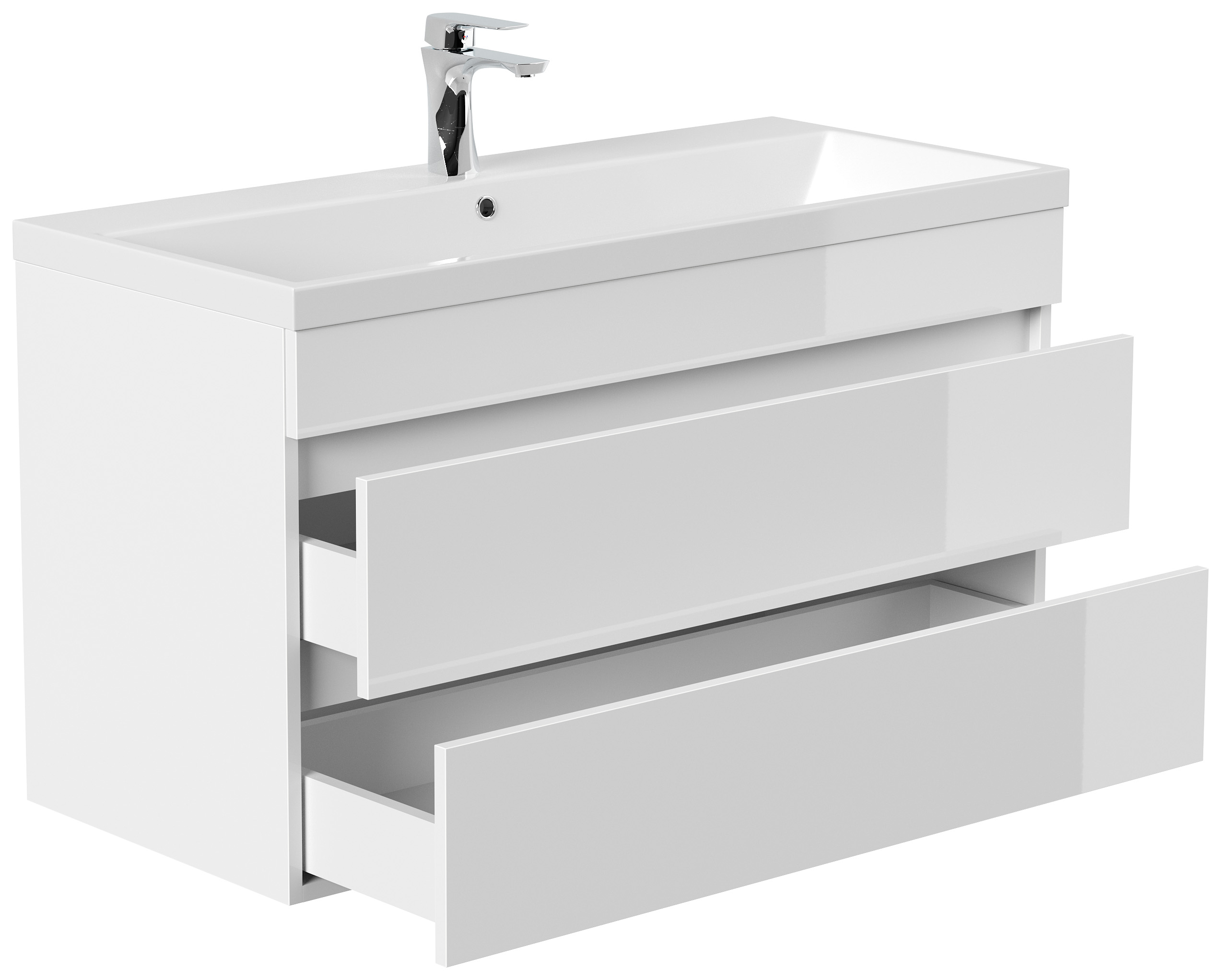 Badmöbel Via 100 SoftClose weiss hochglanz mit grifflosen Schubladen