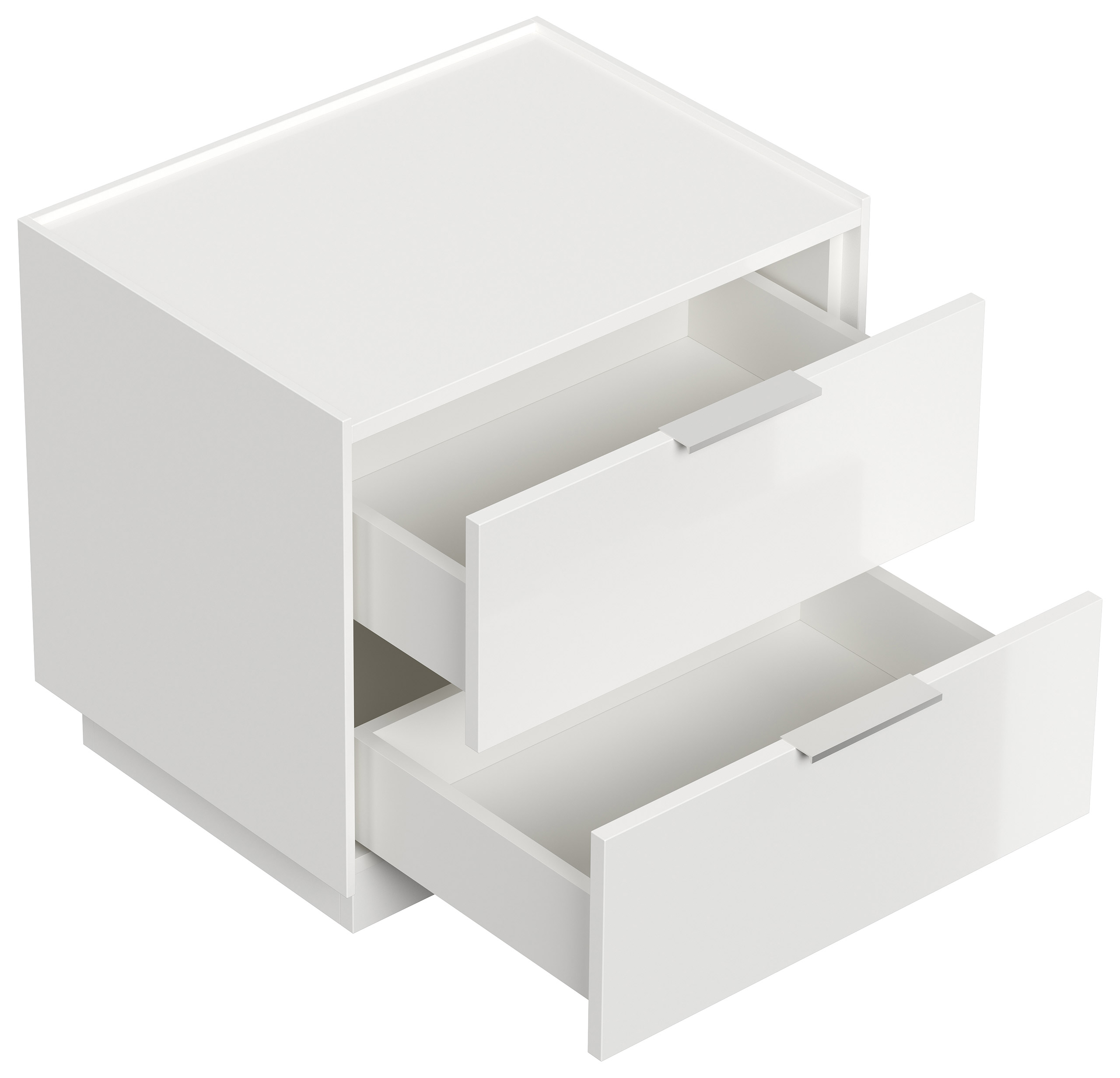 Design Nachttisch Kommode Artem 60cm, 2 Softeinzüge lackiert Weiß Hgl