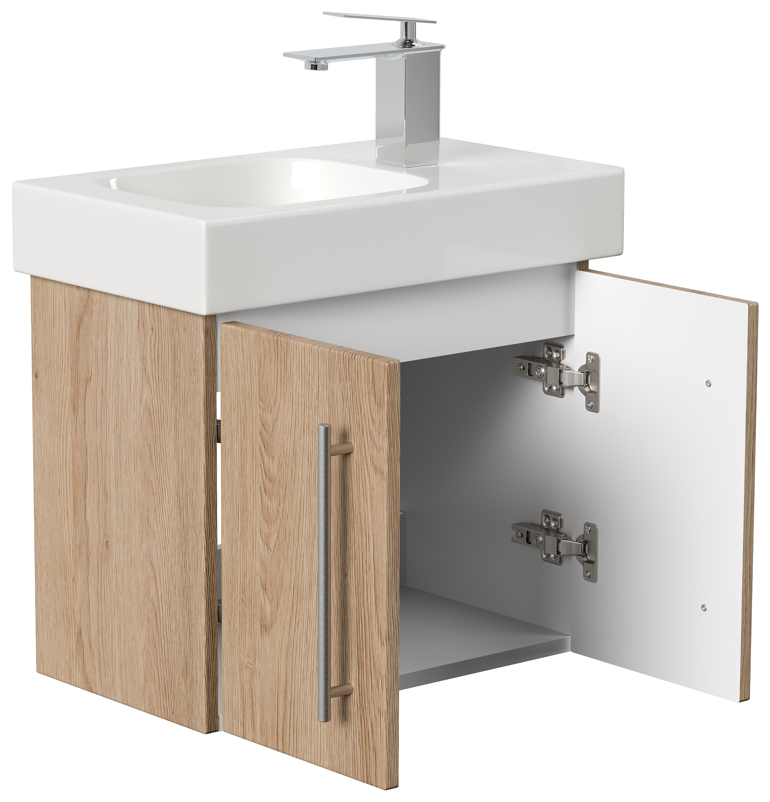 Badmöbel mit Geberit Icon Waschbecken XS 53 cm rechts eiche hell