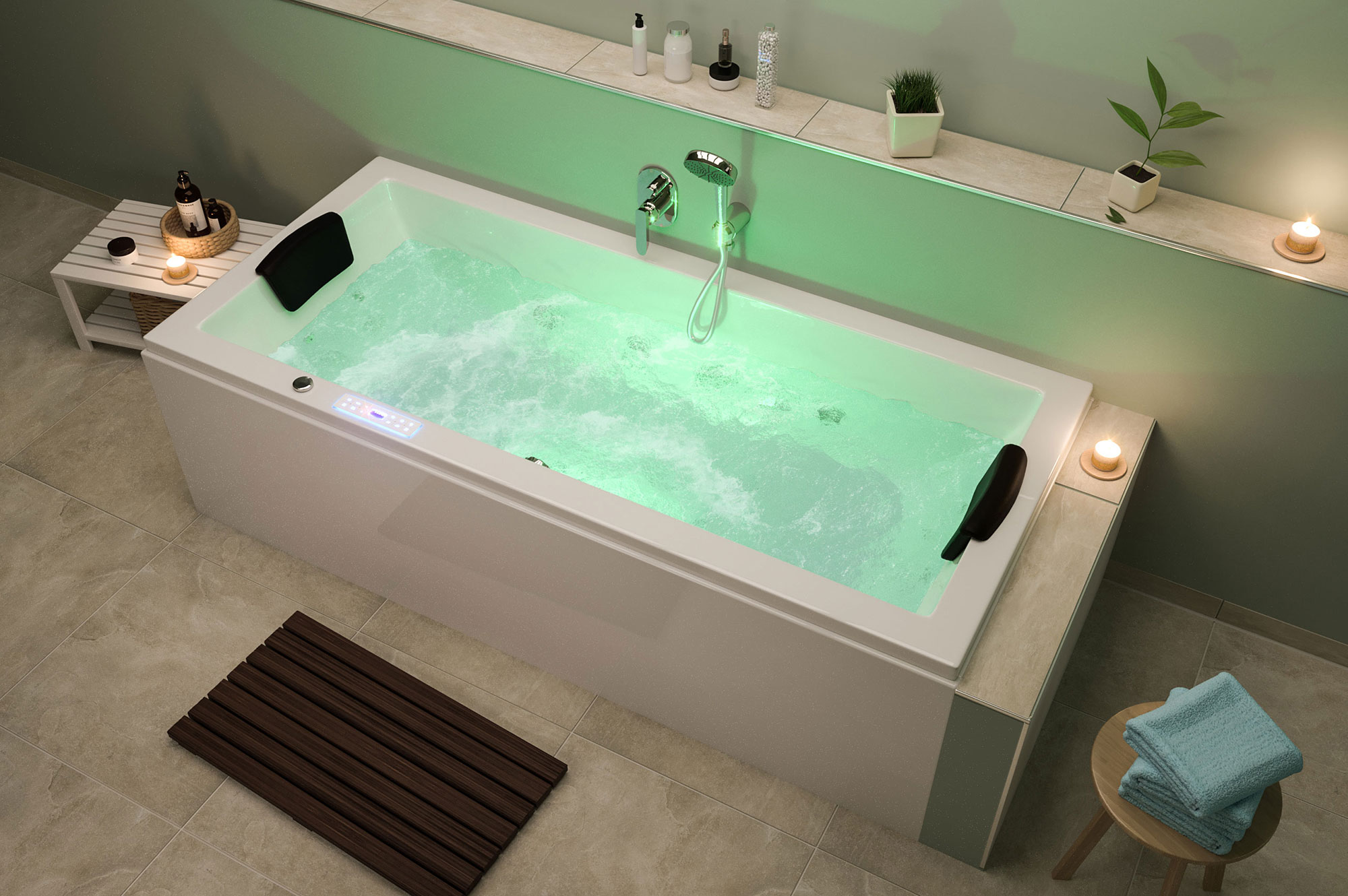 Rechteck Whirlpool Unity 190x90 Made in Germany 24 Düsen Befüllung Überlauf