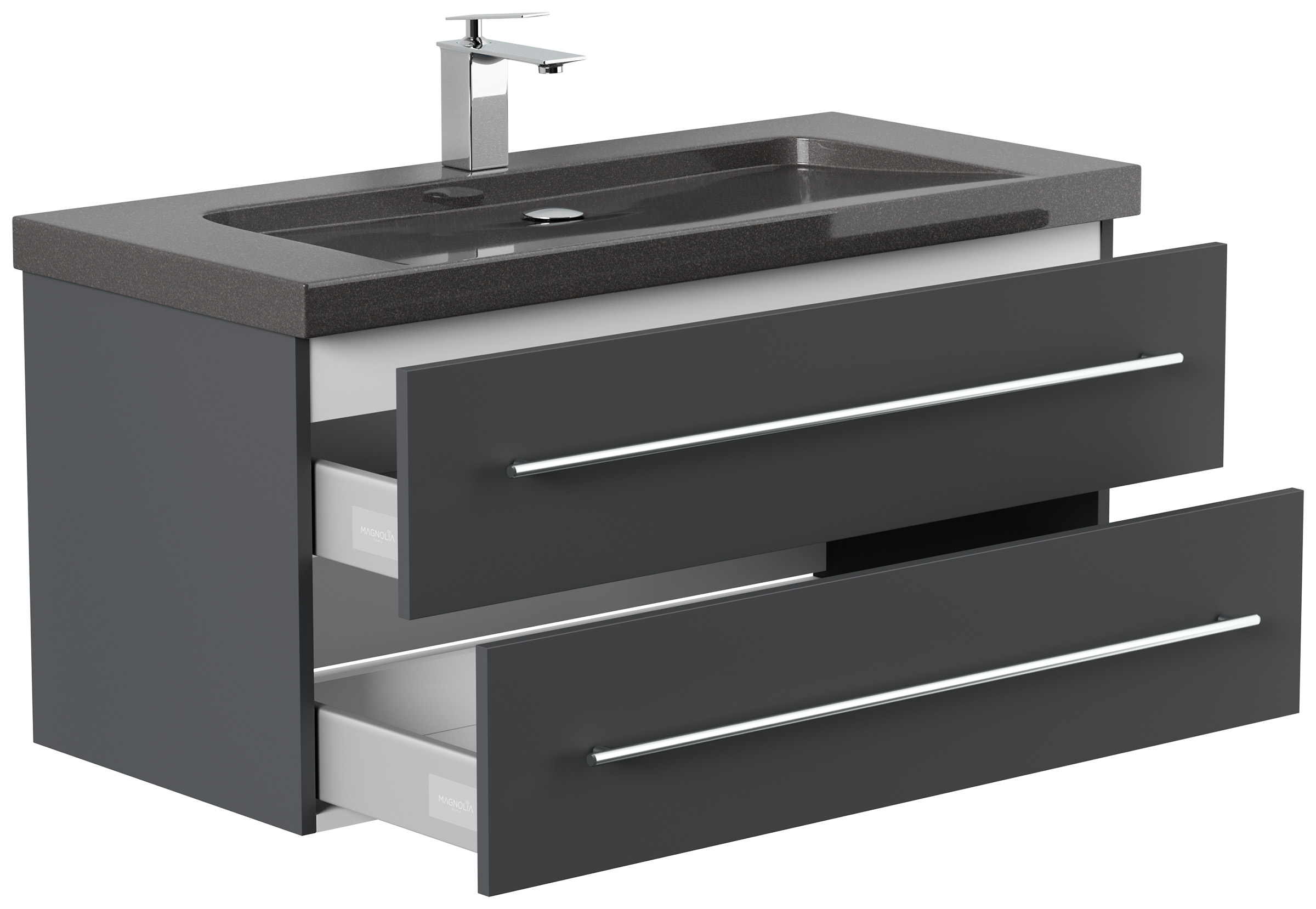 Badmöbel Granit India Black Damo 100 cm 1 Hahnloch SoftClose grafit