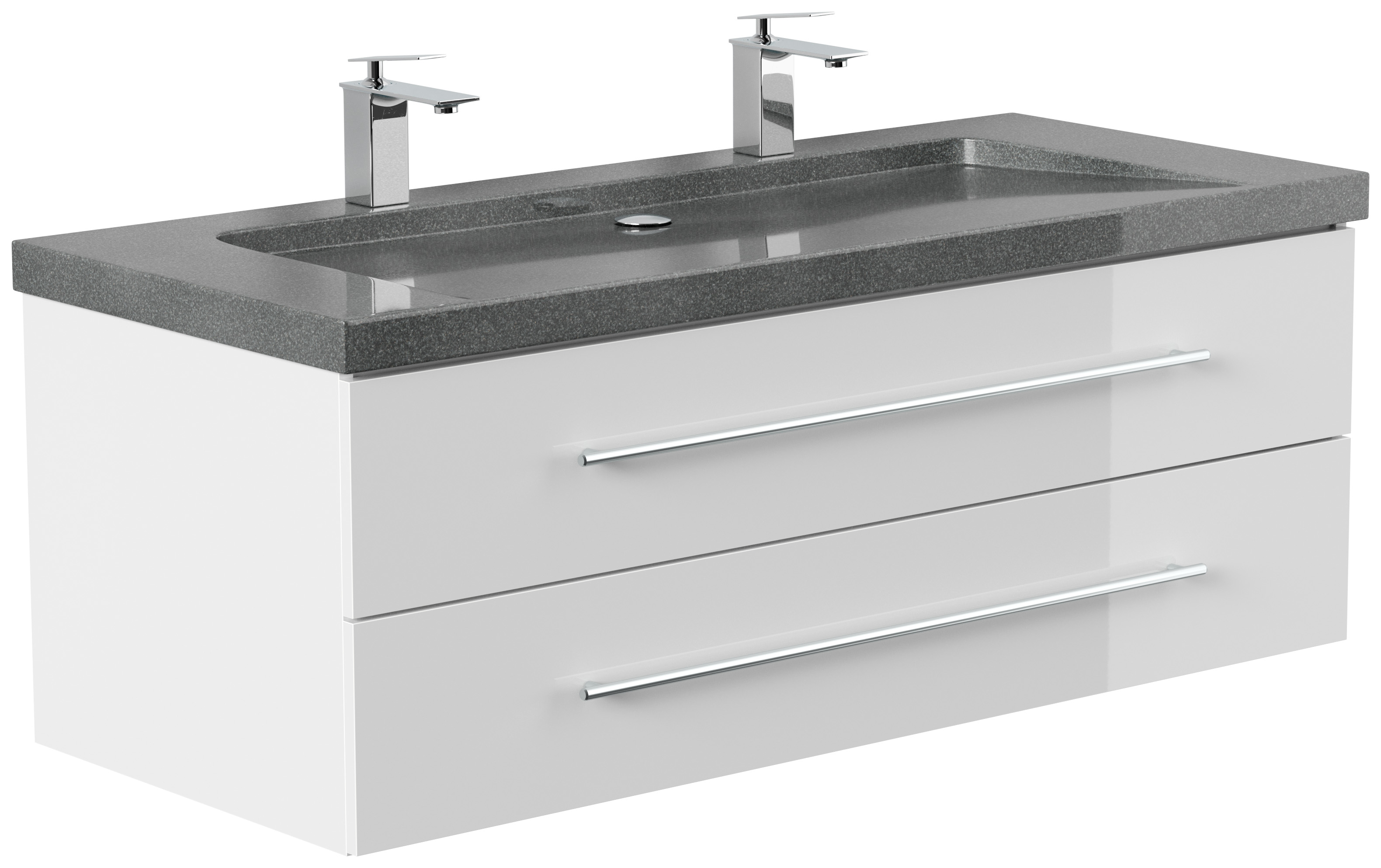 Badmöbel Granit G654 Damo 130 cm 2 Hahnlöcher SoftClose weiß hochglanz