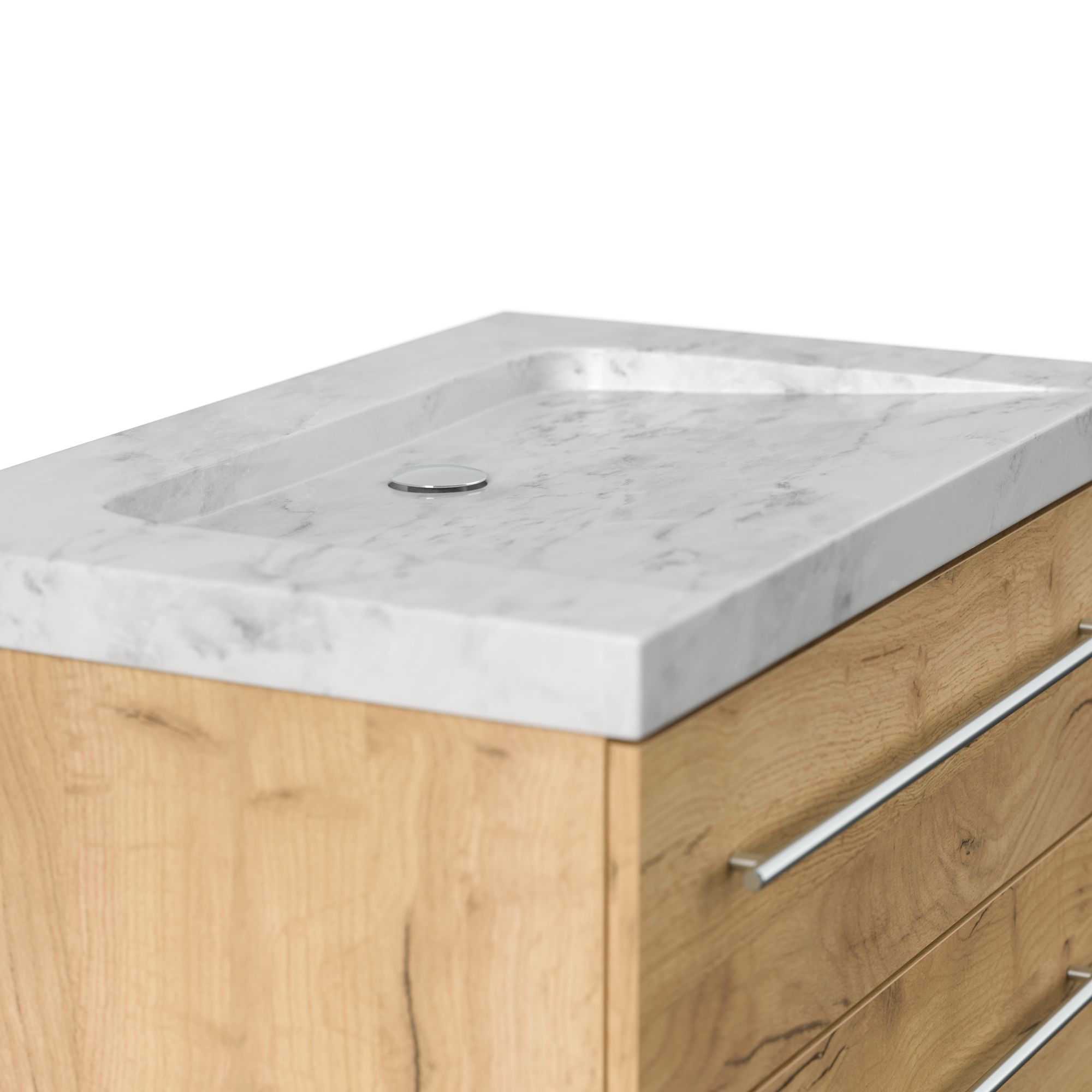 Badmöbel Marmor Carrara White Damo 75 cm ohne Hahnloch SoftClose eiche gold