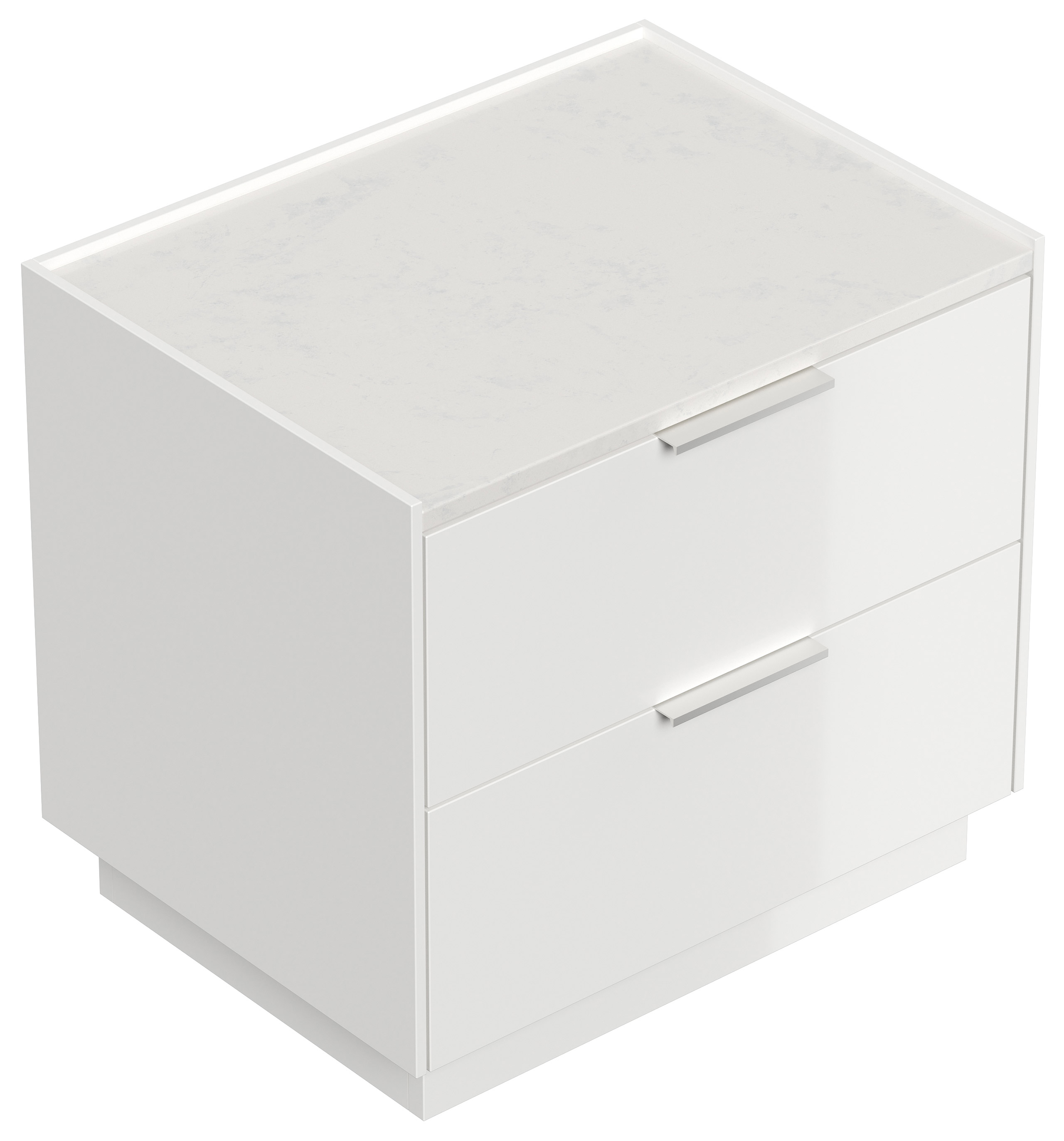 Design Nachttisch Kommode Artem 60cm, Quarztop, 2 Softeinzüge lackiert Weiß Hgl