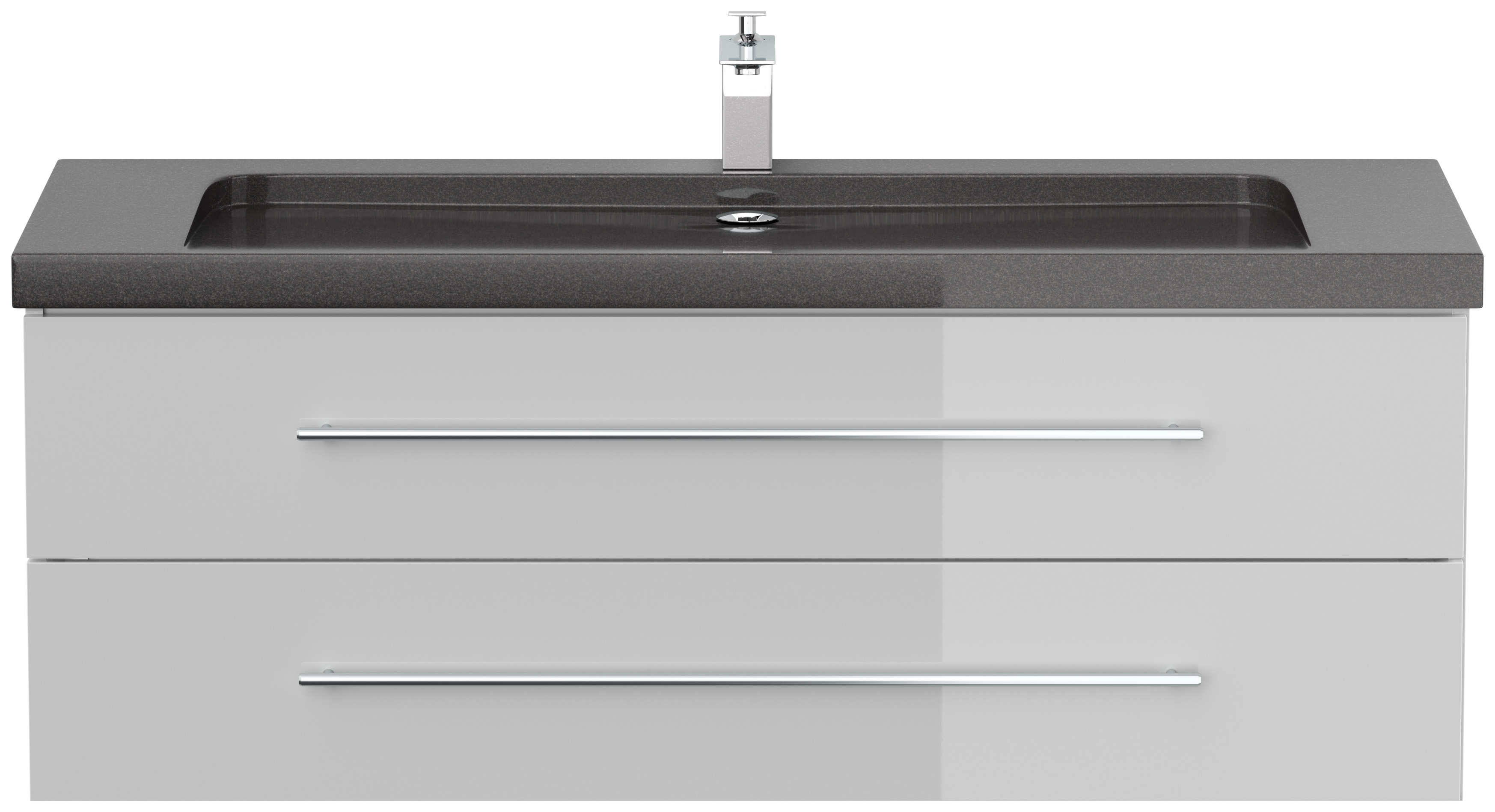 Badmöbel Granit India Black Damo 130 cm 1 Hahnloch SoftClose weiß hochglanz