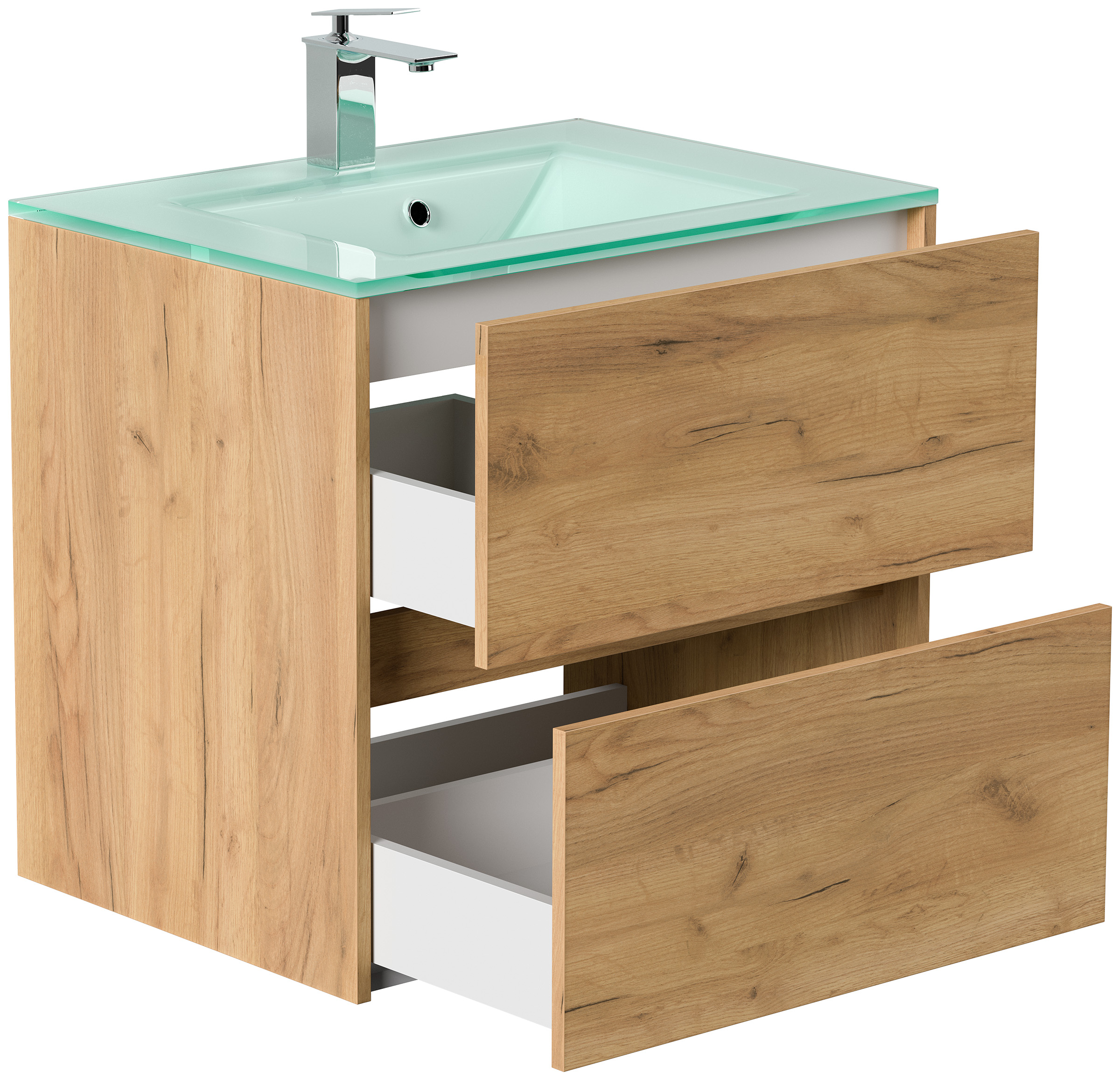 Badmöbel Lina & Waschtisch 70cm 2 Greifraum SoftClose Auszüge eiche gold
