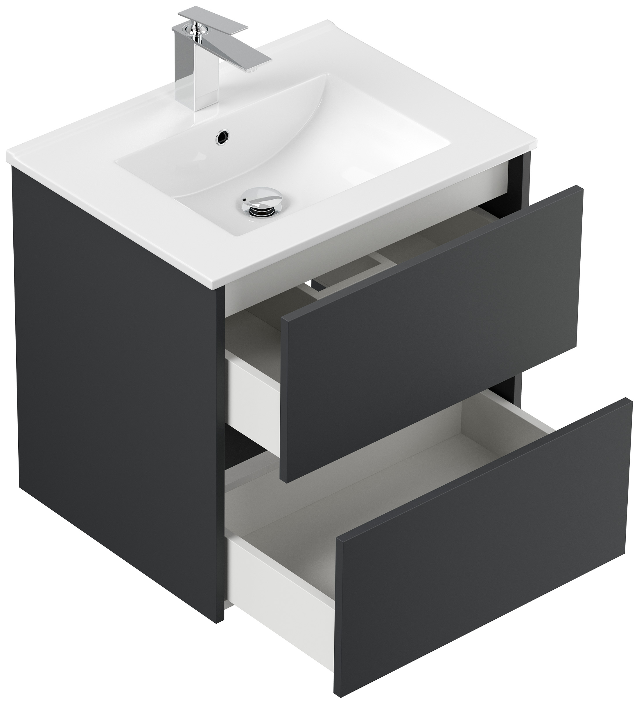 Badmöbelset Taifun 60cm 3tlg mit Spiegelschrank & 3er Boxen Set grafit