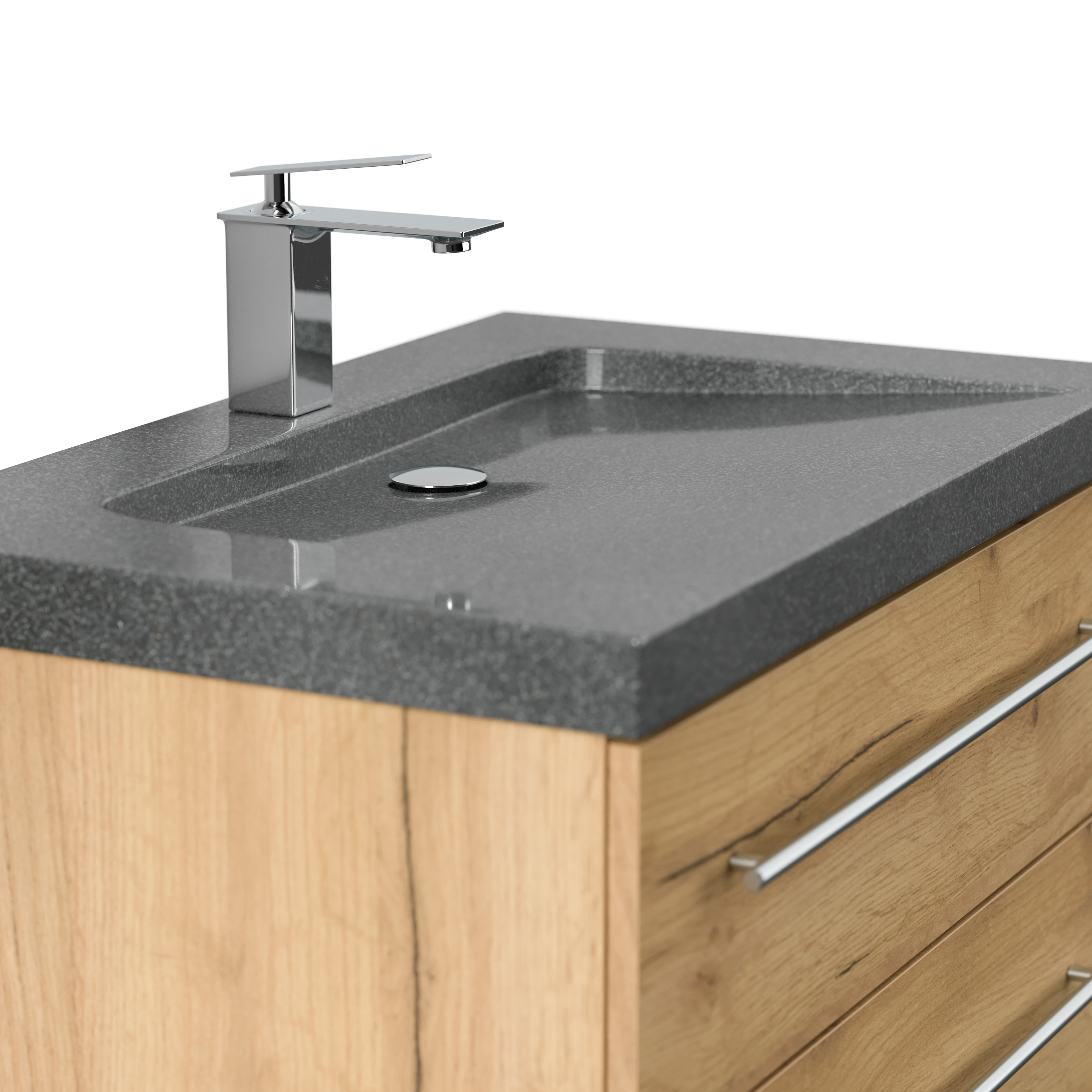 Badmöbel Granit G654 Damo 75cm 1 Hahnloch SoftClose eiche gold