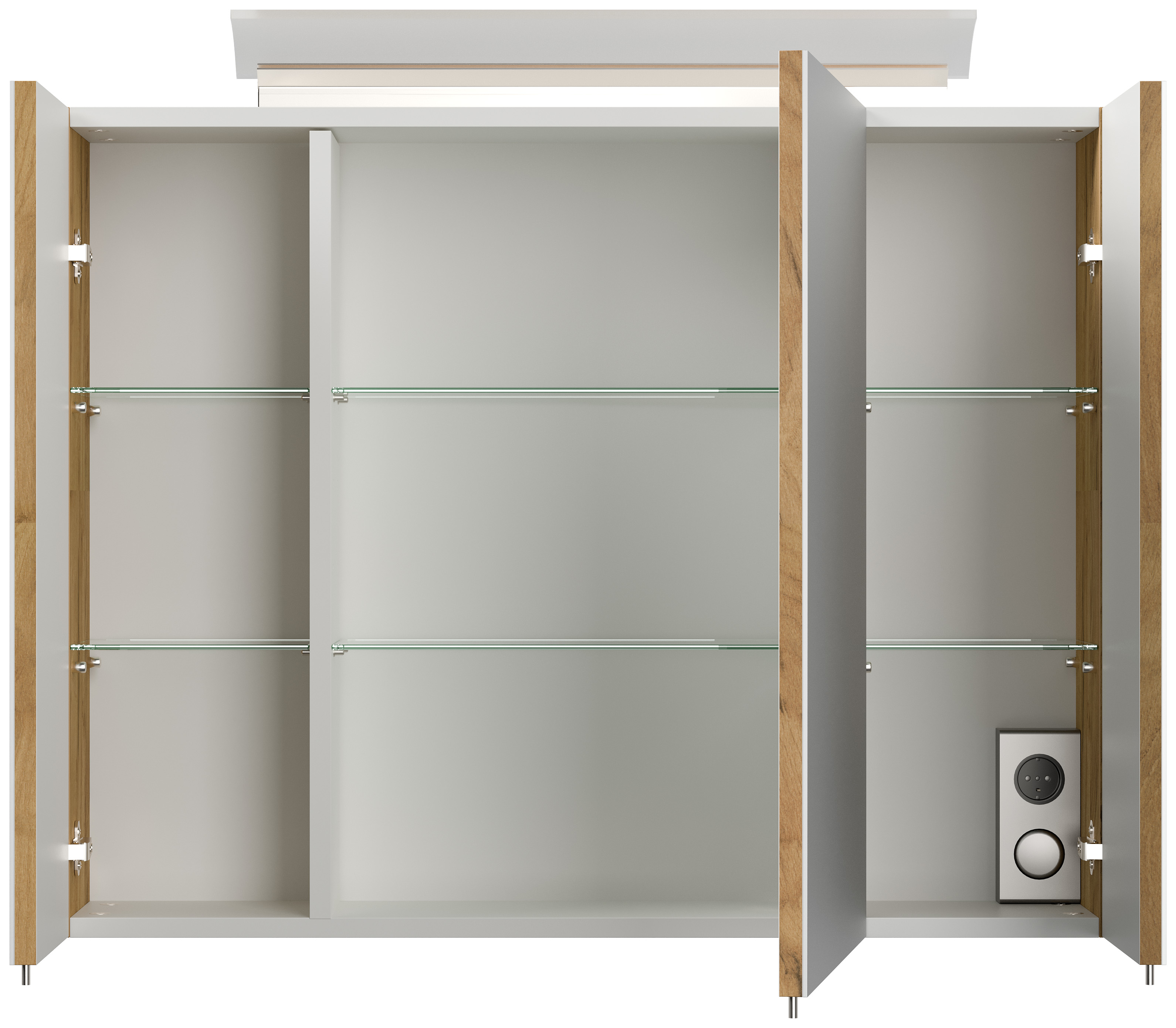 Badmöbelset Taifun 80cm 3tlg mit Spiegelschrank & 3er Boxen Set eiche gold