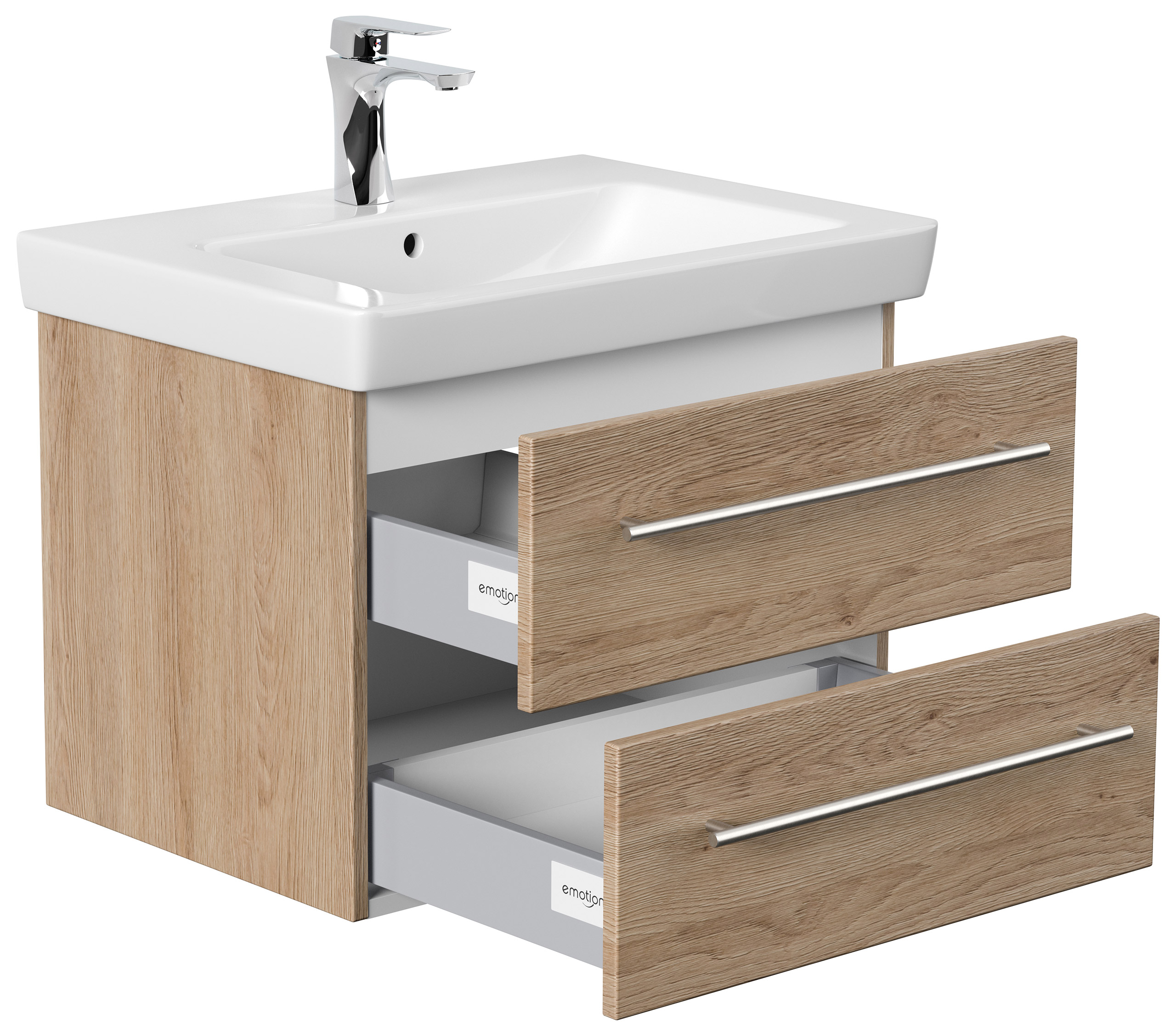 Badmöbel mit Villeroy & Boch Subway 2.0 Waschbecken 65 cm SoftClose eiche hell
