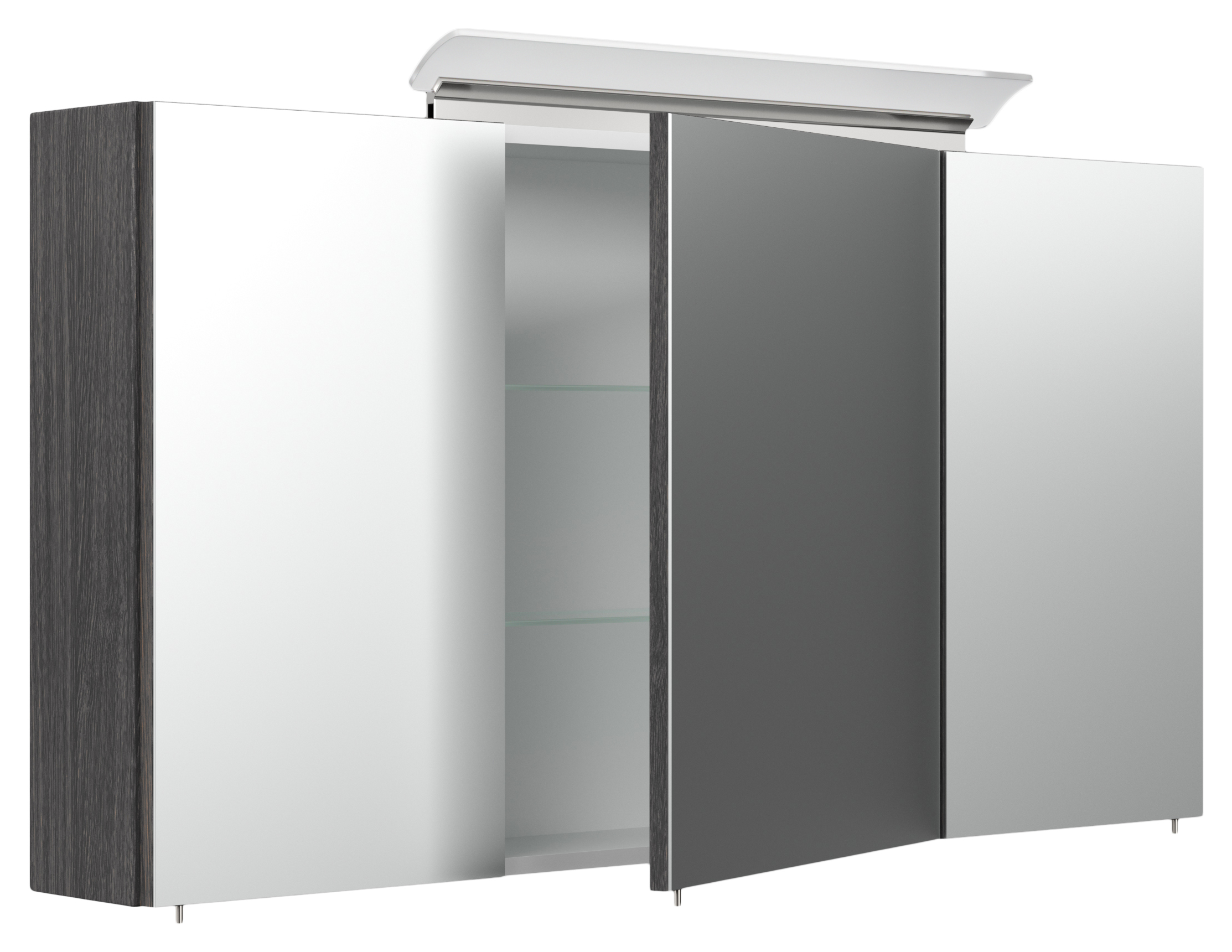 Spiegelschrank 120cm inkl. Design LED-Lampe und Glasböden anthrazit gemasert