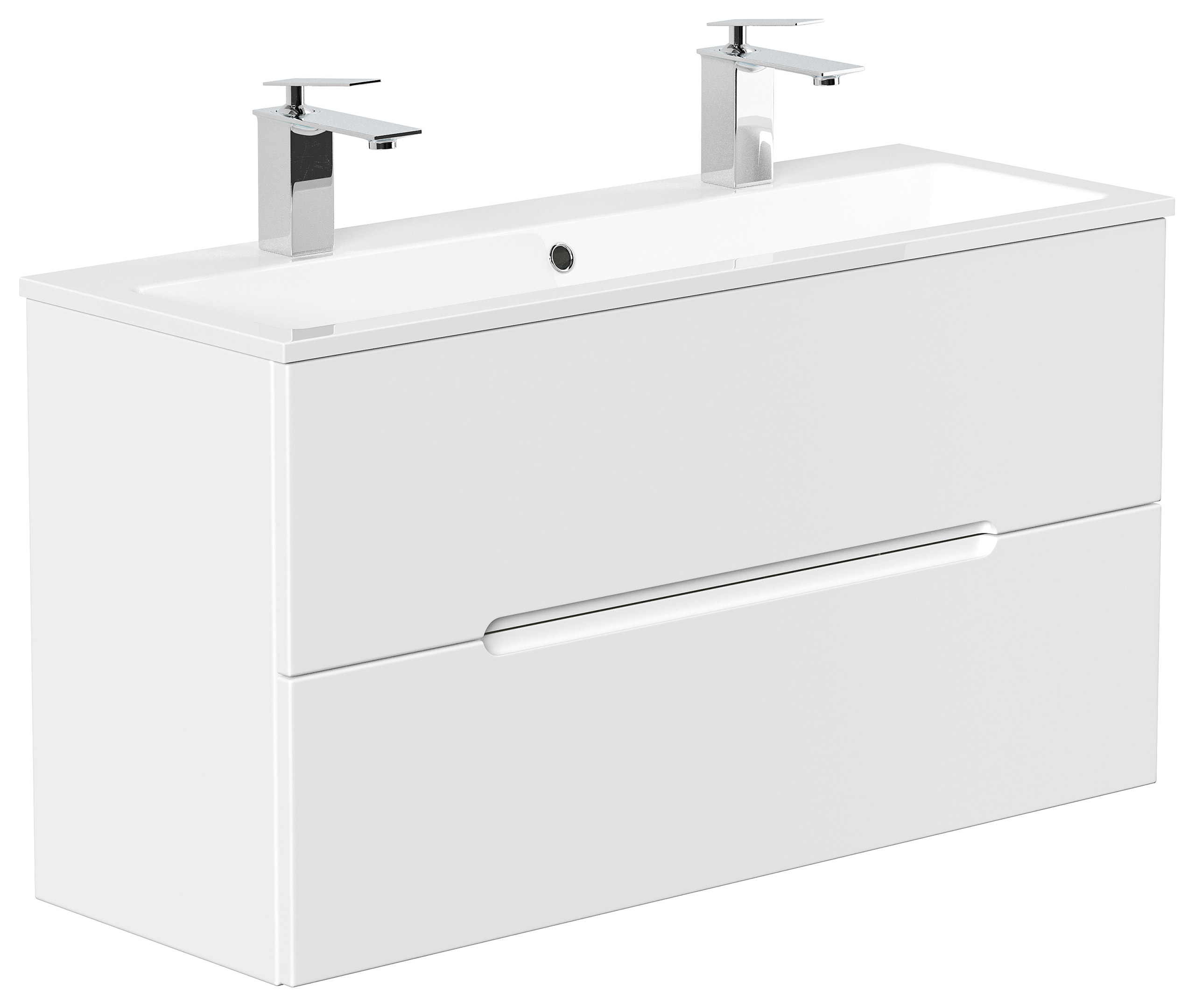 Badmöbel Mars 1000 SlimLine, 2-Hahnloch SoftClose Schubladen weiss matt Badmöbel Mars 1000 SlimLine, 2-Hahnloch SoftClose Schubladen weiss matt