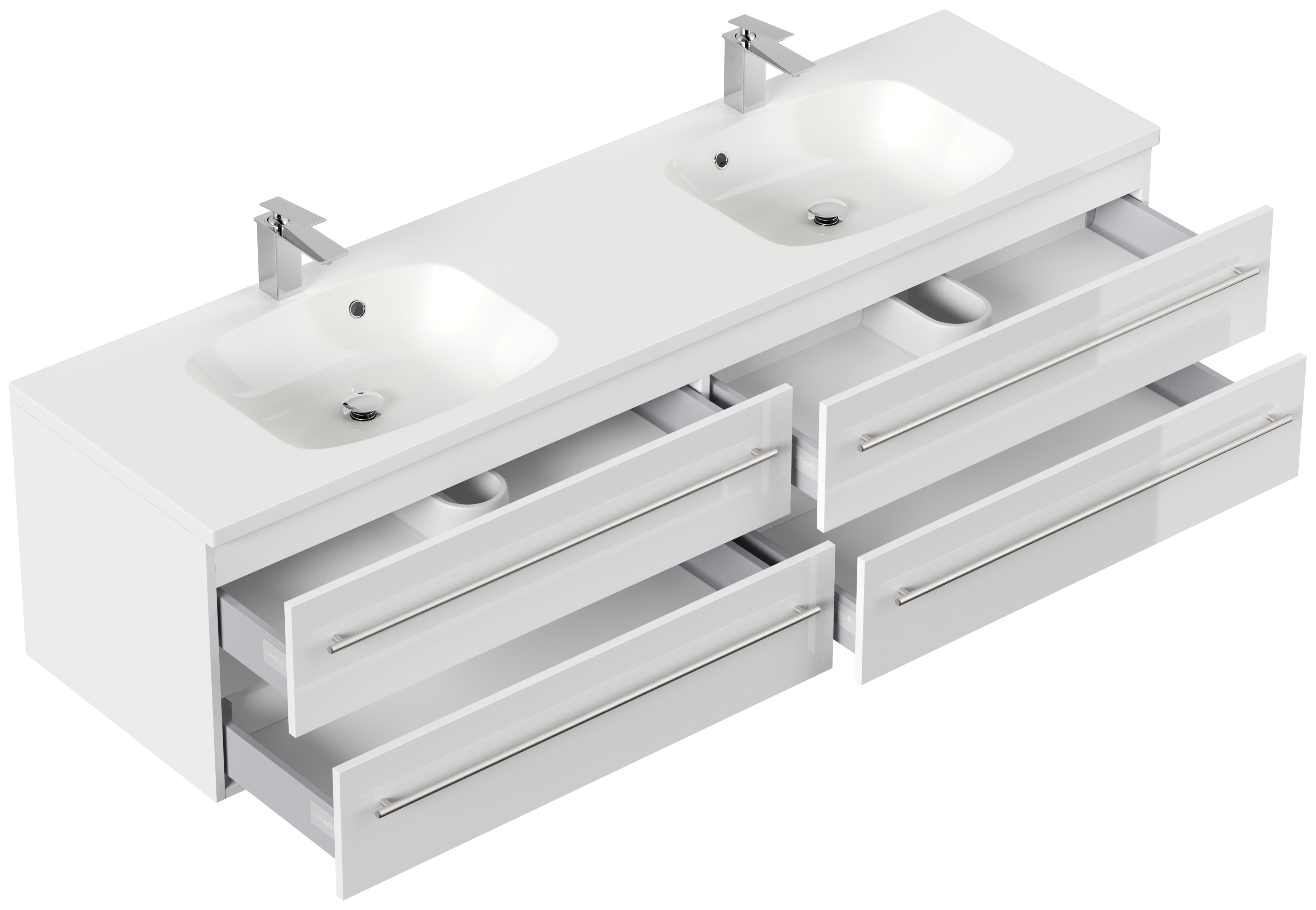 Badmöbelset Colossos180 4-teilig LED Spiegel 2x Hochschrank weiss hochglanz